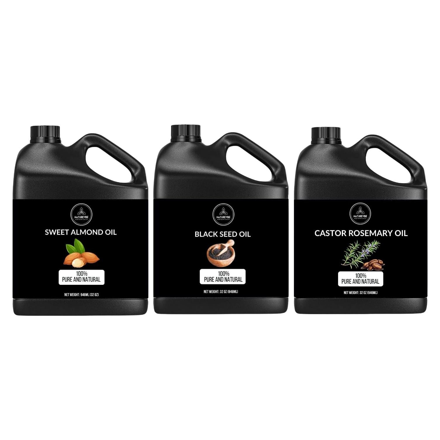 Combo Aceites Naturales 946ml: Almendra Dulce, Comino Negro, Romero