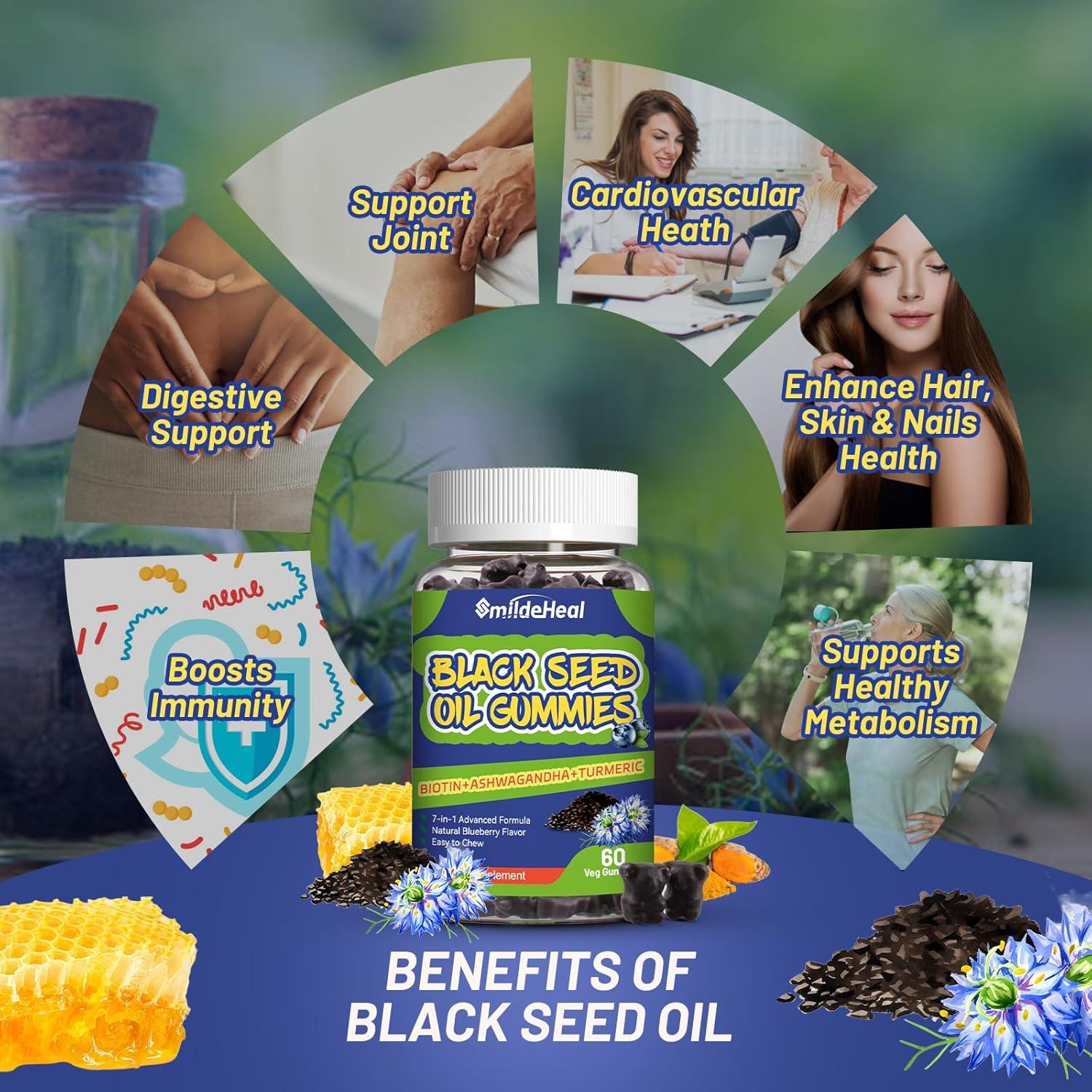 Gomitas Veganas de Aceite de Semilla Negra SmildeHeal 60 Unidades