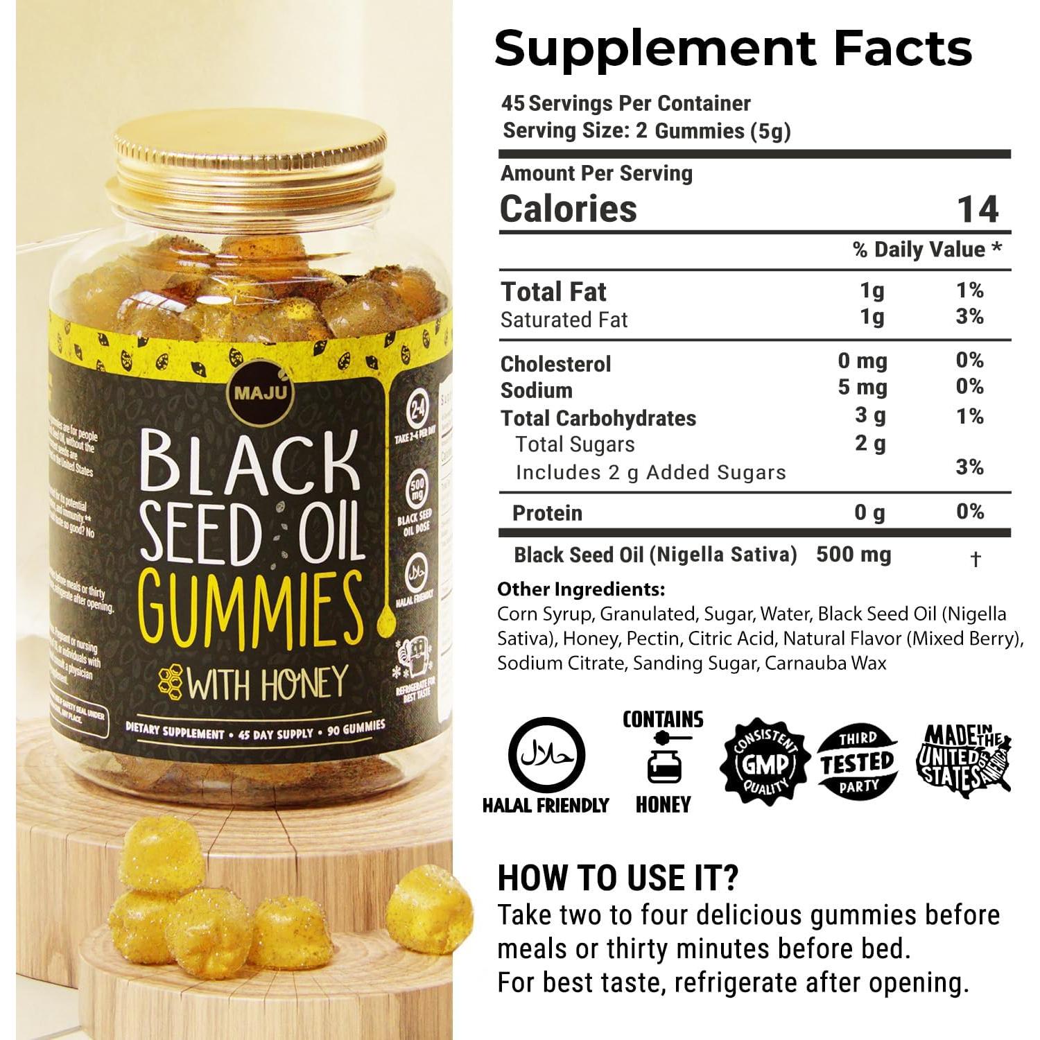 Gomitas de Aceite de Semilla Negra MAJU 90ct 500mg Miel