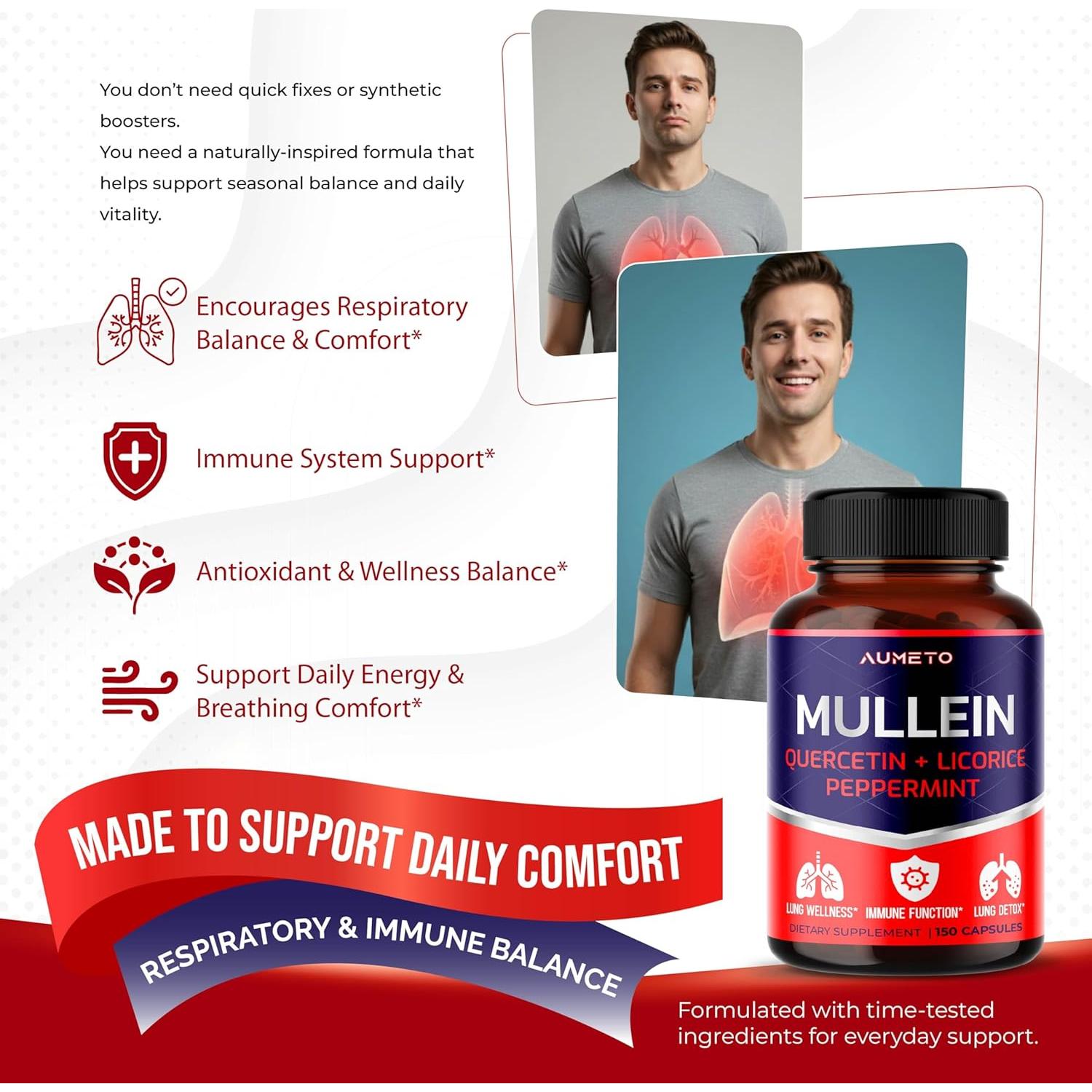 Suplemento Aumeto Mullein Quercetina Regaliz 150 Cápsulas