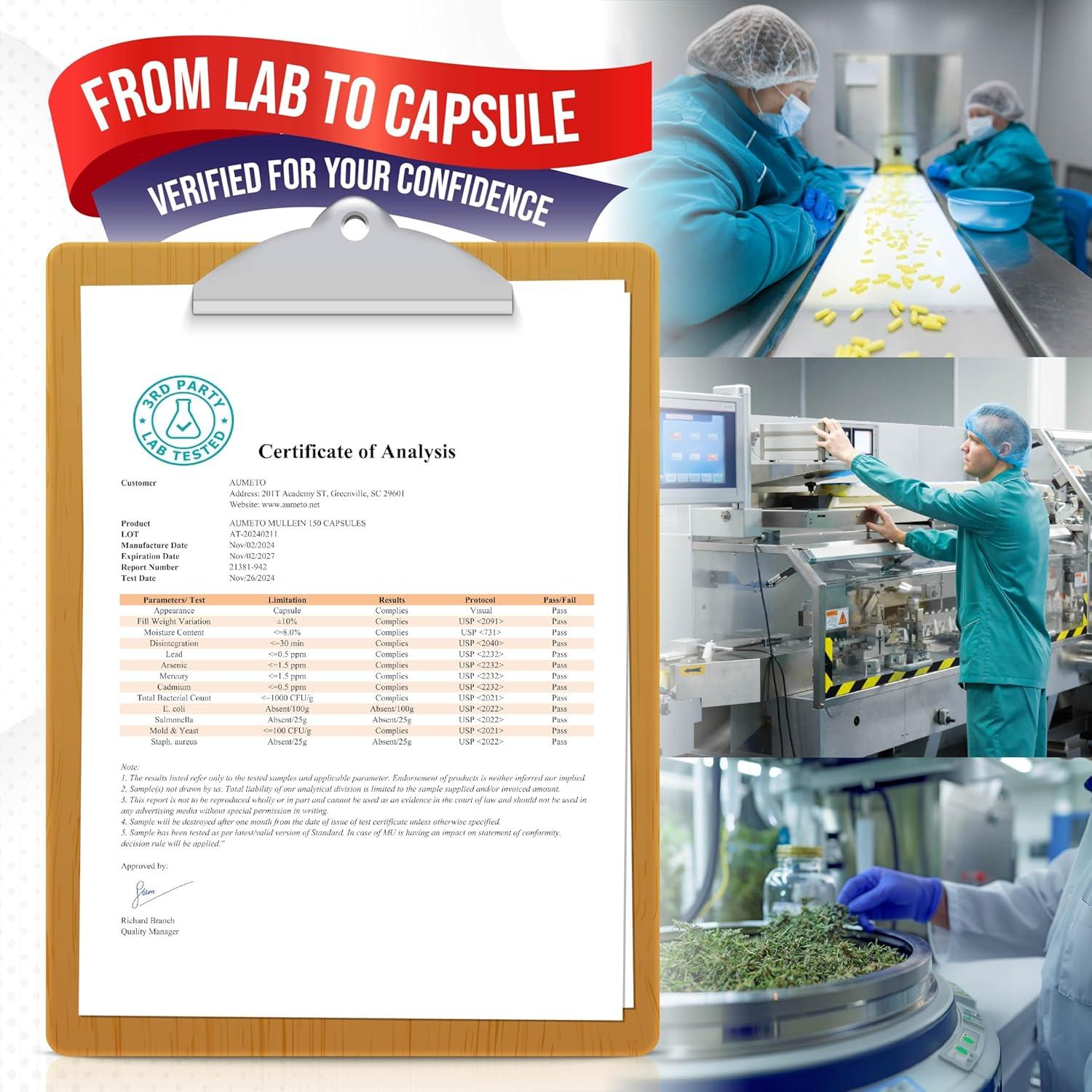 Suplemento Aumeto Mullein Quercetina Regaliz 150 Cápsulas