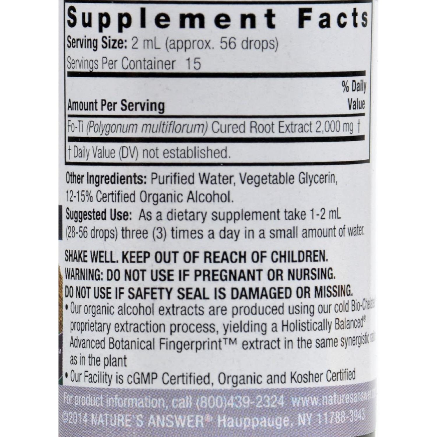 Raíz de Fo-Ti Nature's Answer 30 ml - Vegano, Sin Gluten, Bajo Alcohol