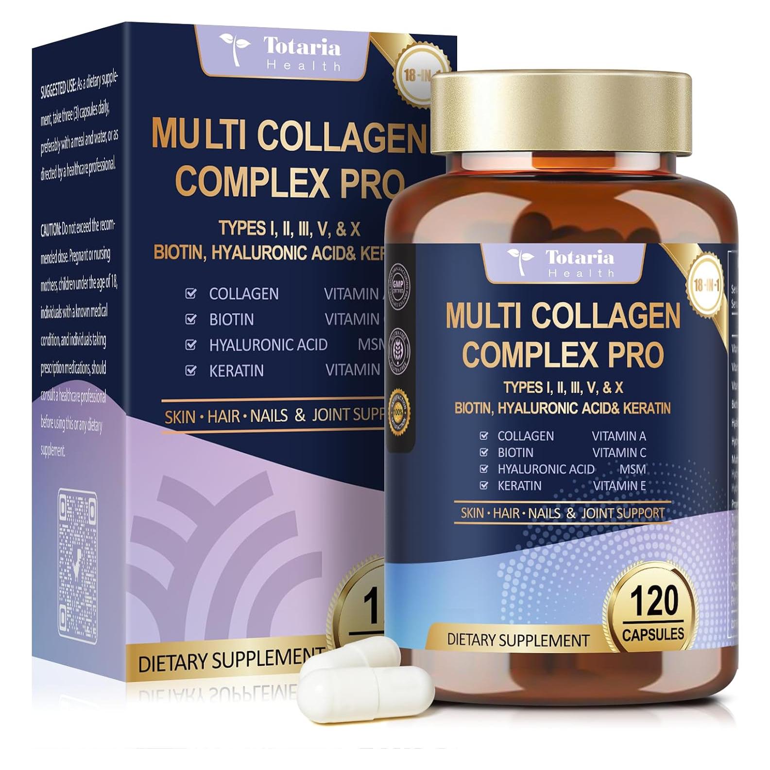 Cápsulas de Colágeno Pro Totaria 120 Caps - 18 en 1 con Biotina