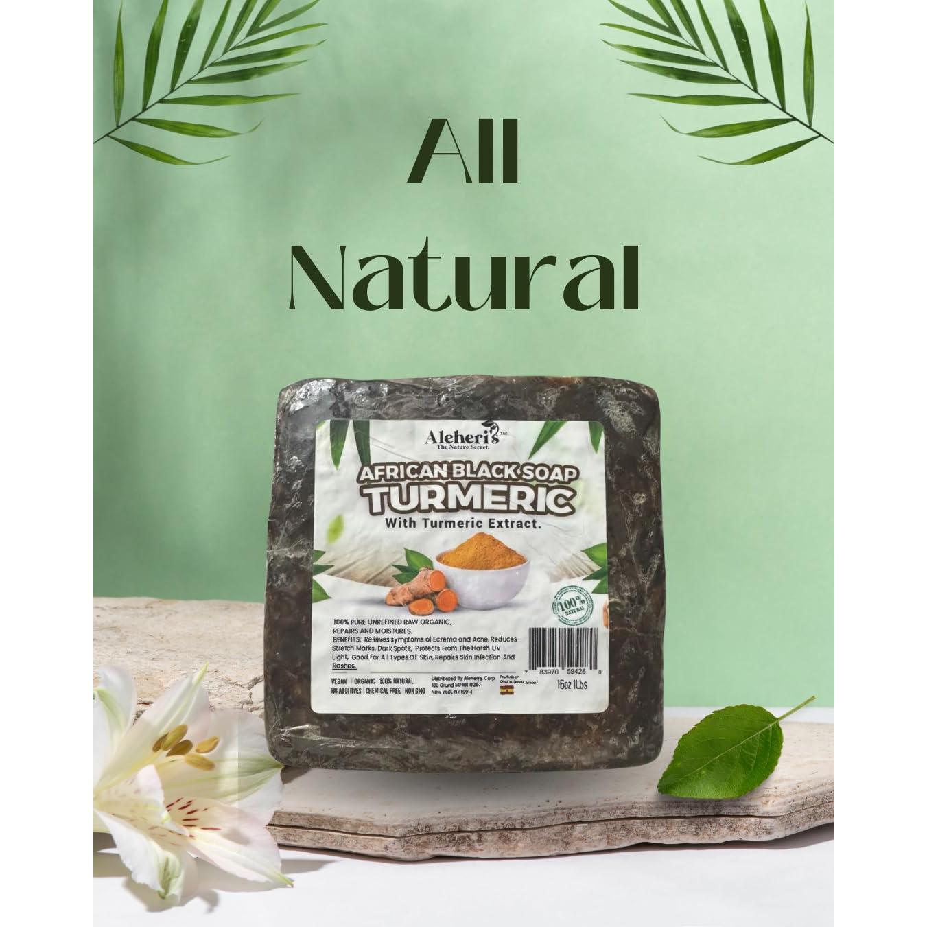 Jabón Negro Africano Aleheri 100% Crudo con Cúrcuma - Multipack 2