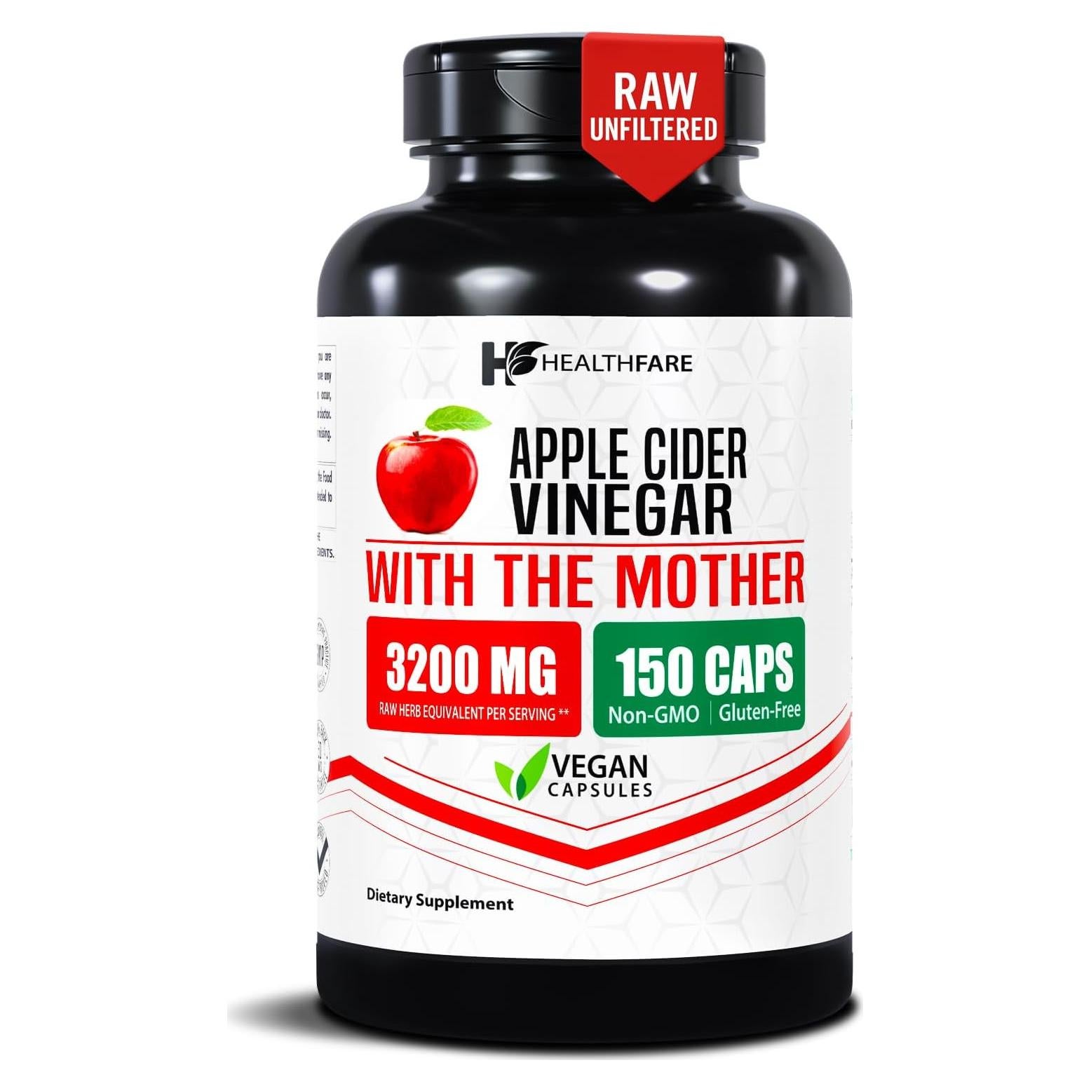 Cápsulas de Vinagre de Sidra de Manzana HealthFare 3200mg Veganas