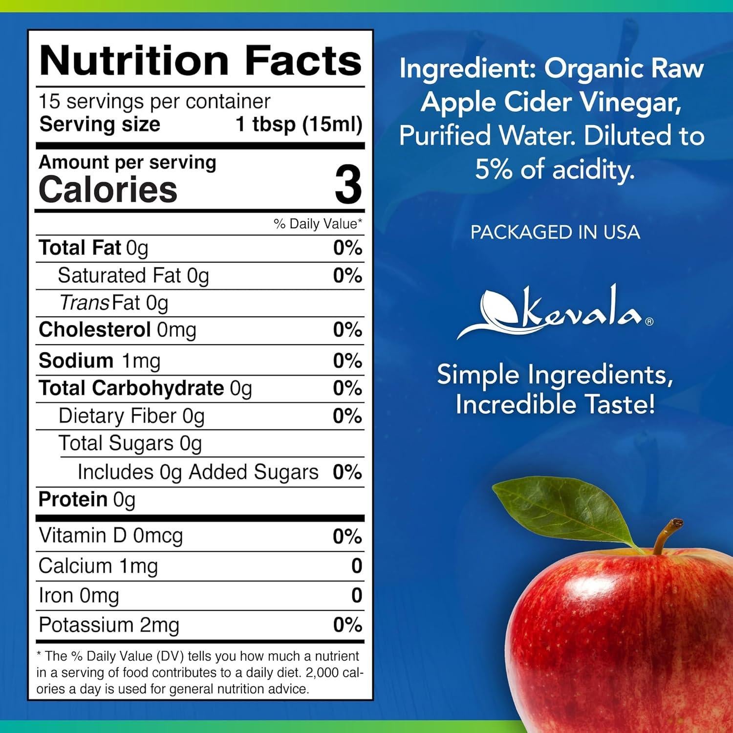 Vinagre de Sidra de Manzana Orgánico Kevala 236.6 ml - Crudo y Sin Filtrar