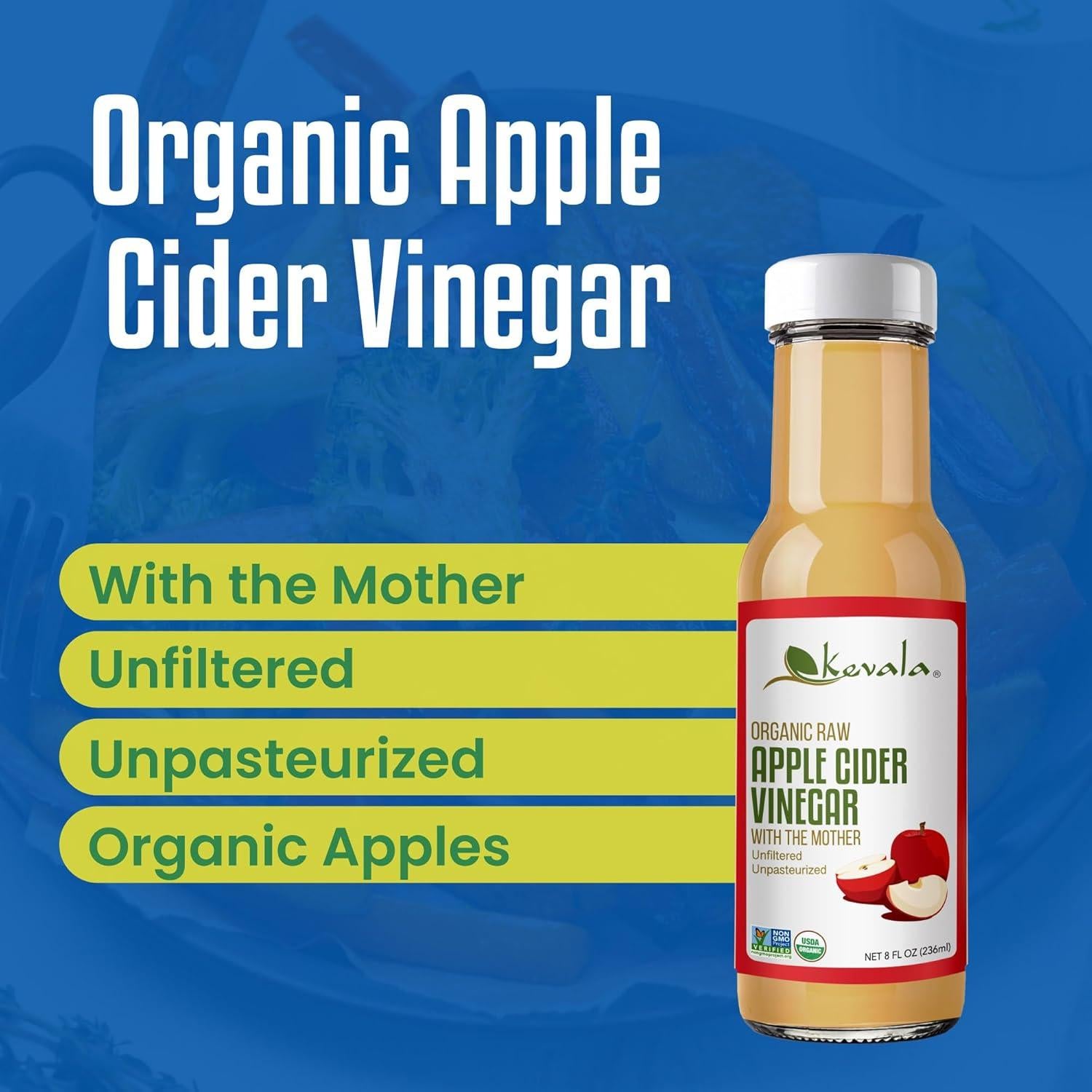 Vinagre de Sidra de Manzana Orgánico Kevala 236.6 ml - Crudo y Sin Filtrar