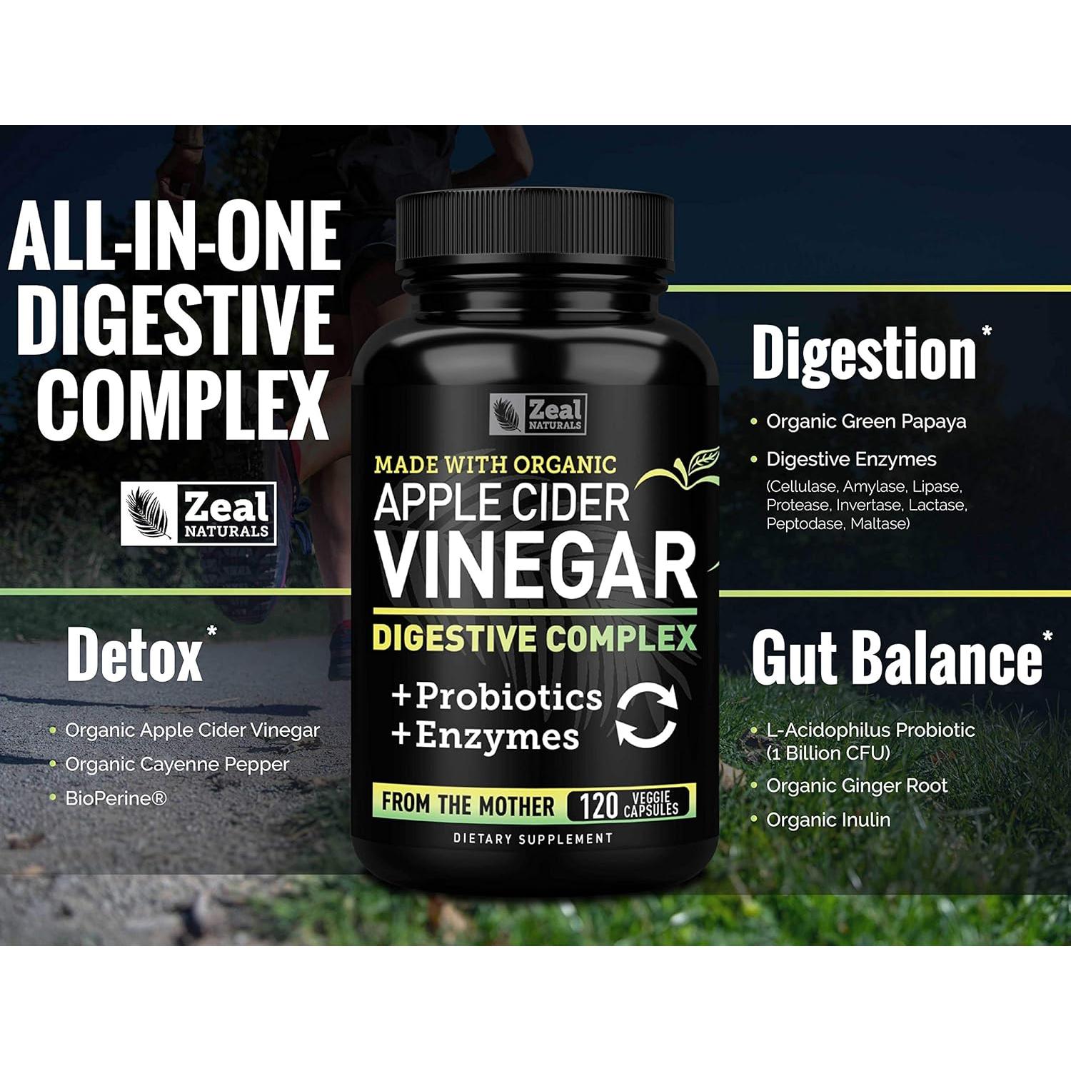 Cápsulas de Vinagre de Sidra de Manzana Orgánico Zeal Naturals 1500mg - 120 Unidades