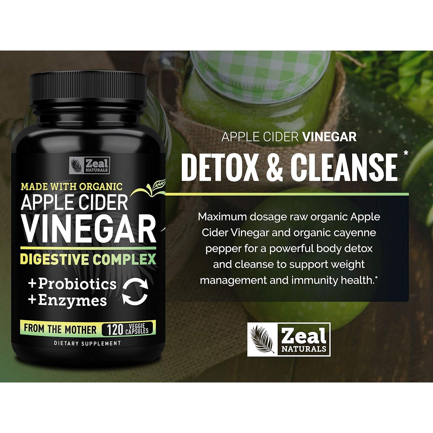 Cápsulas de Vinagre de Sidra de Manzana Orgánico Zeal Naturals 1500mg - 120 Unidades