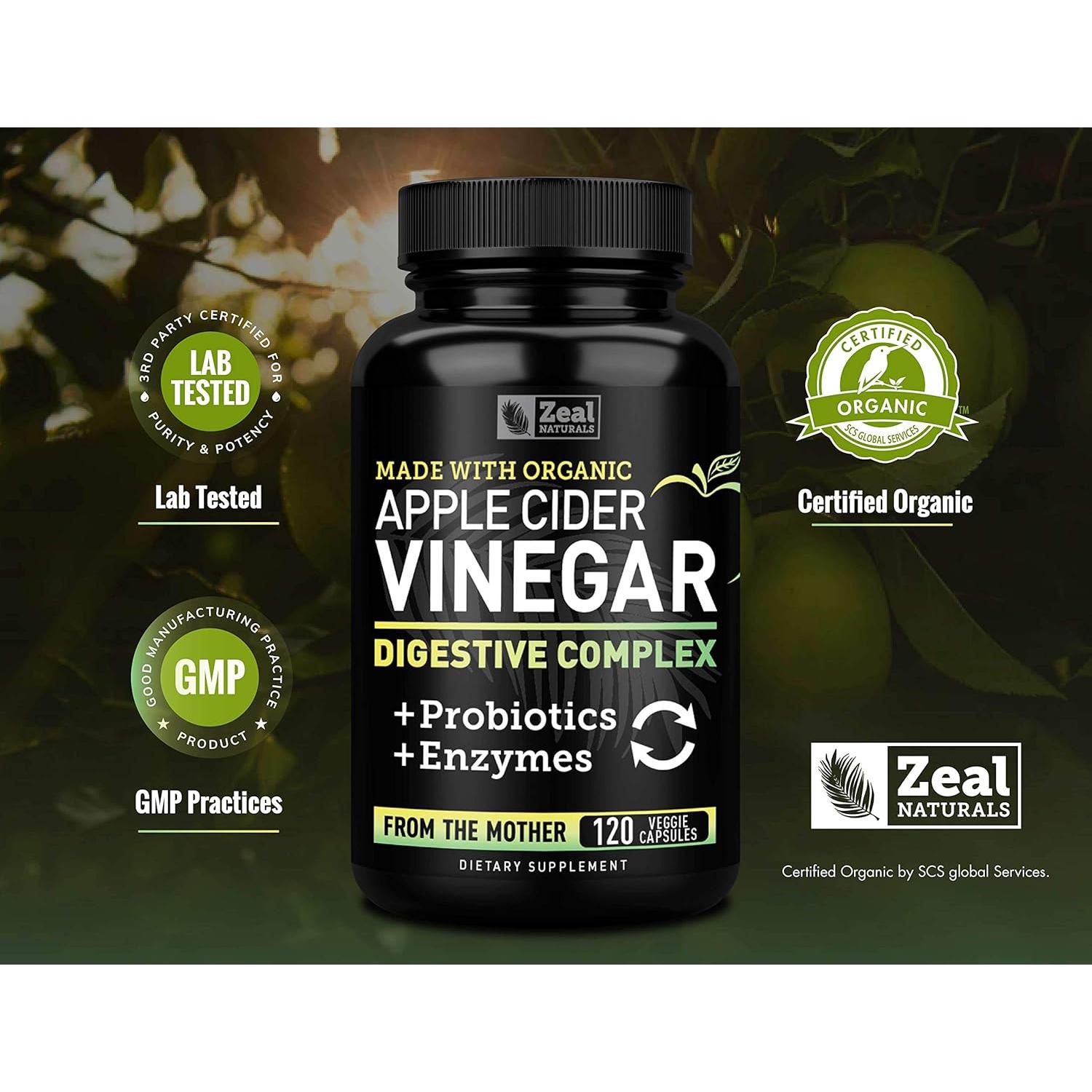 Cápsulas de Vinagre de Sidra de Manzana Orgánico Zeal Naturals 1500mg - 120 Unidades