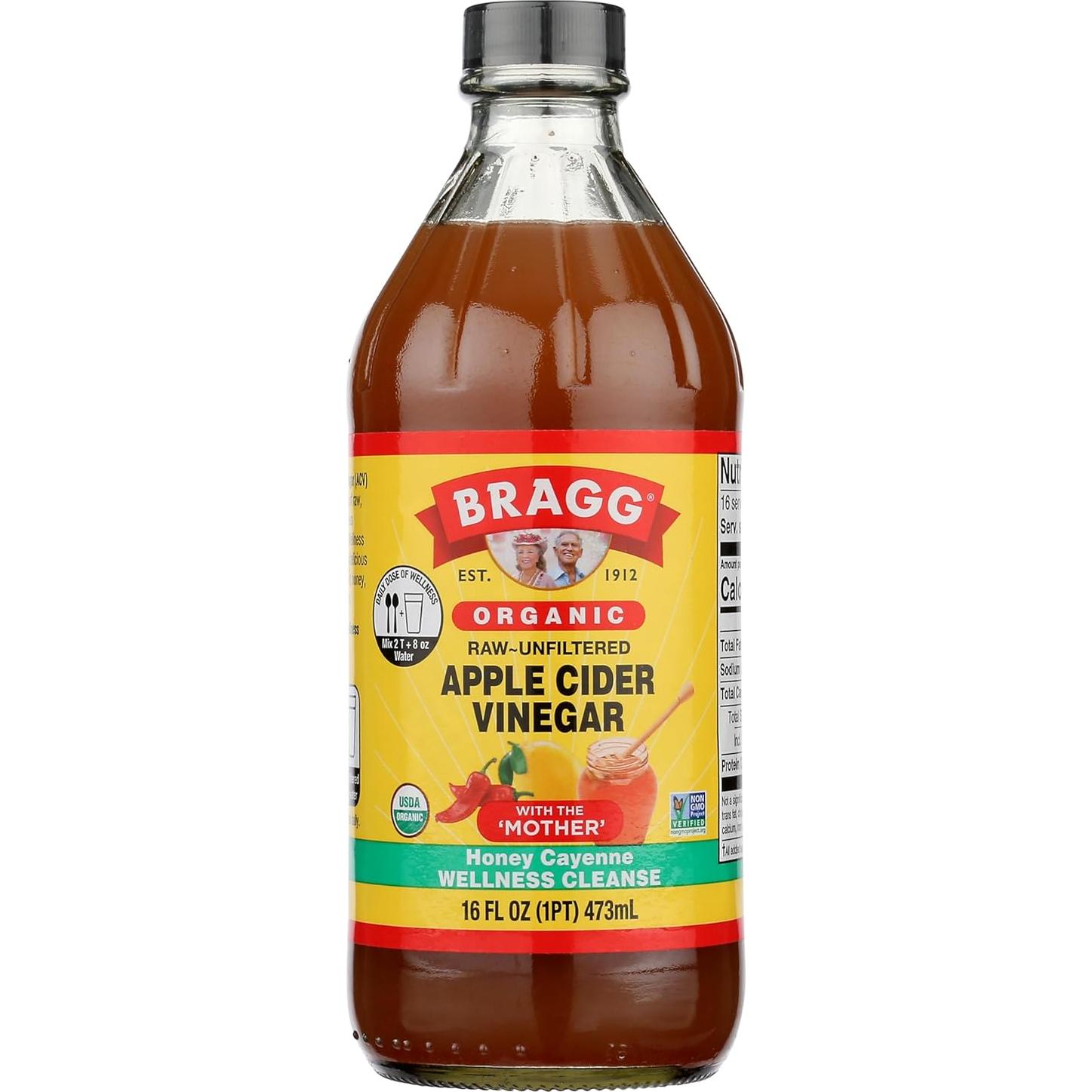 Vinagre de Sidra de Manzana Orgánico Bragg con Miel y Cayena 473 ml