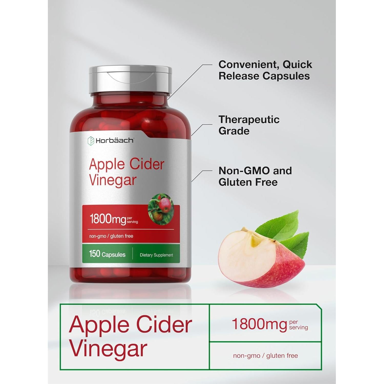 Cápsulas de Vinagre de Sidra de Manzana Horbäach 1800mg 150 Unidades