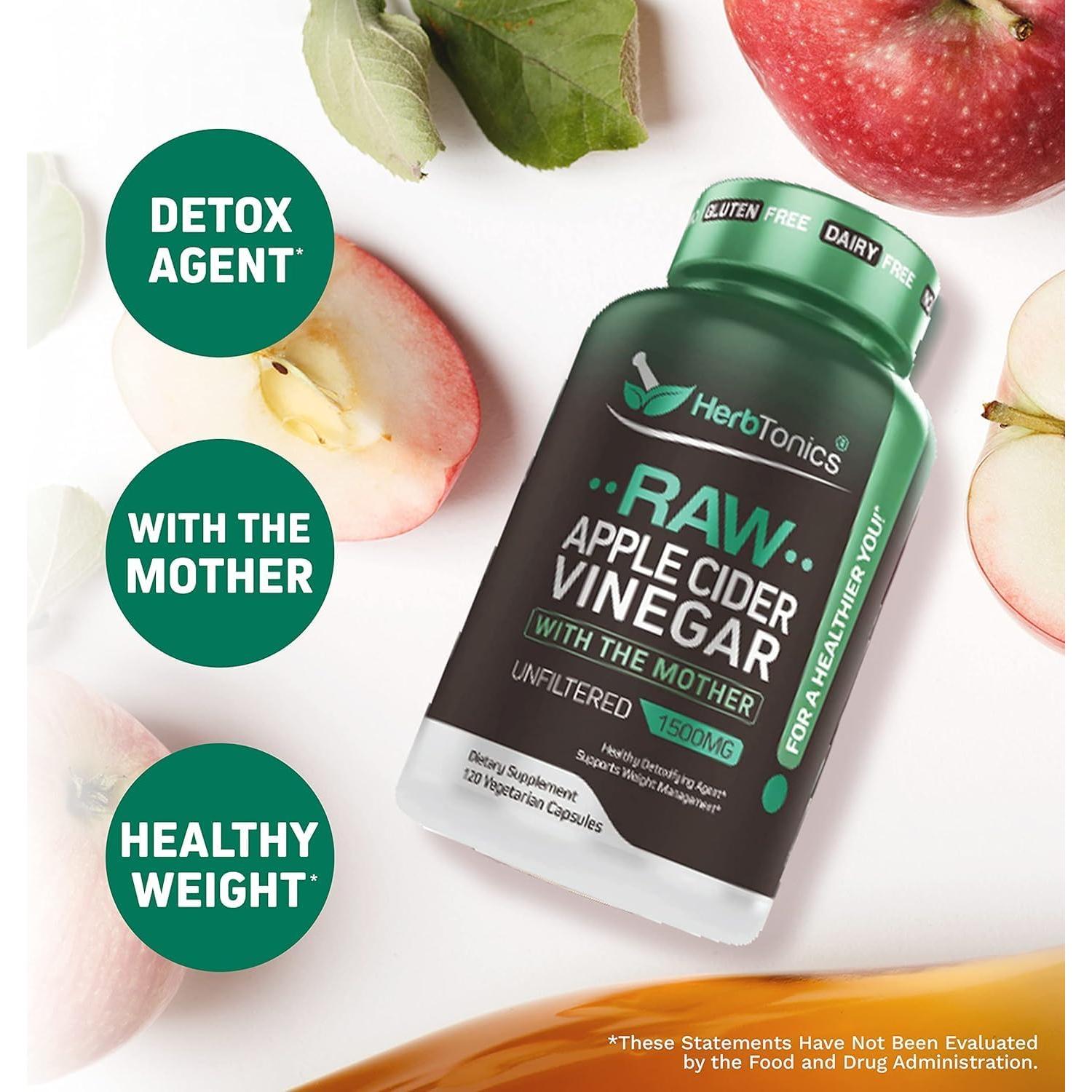 Cápsulas de Vinagre de Sidra de Manzana Crudo Herbtonics 1500mg - 120 Veganas