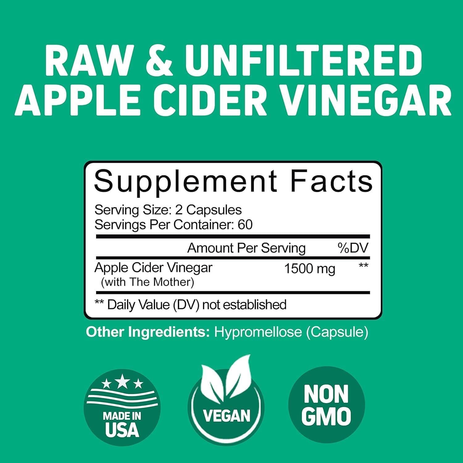 Cápsulas de Vinagre de Sidra de Manzana Crudo Herbtonics 1500mg - 120 Veganas