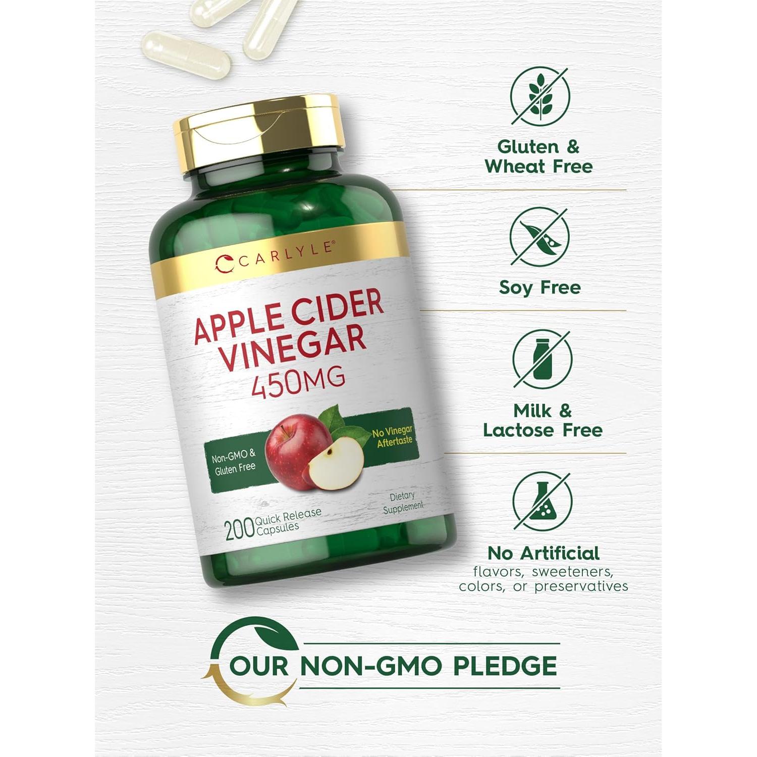 Cápsulas de Vinagre de Sidra de Manzana Carlyle 450mg 200 Unidades