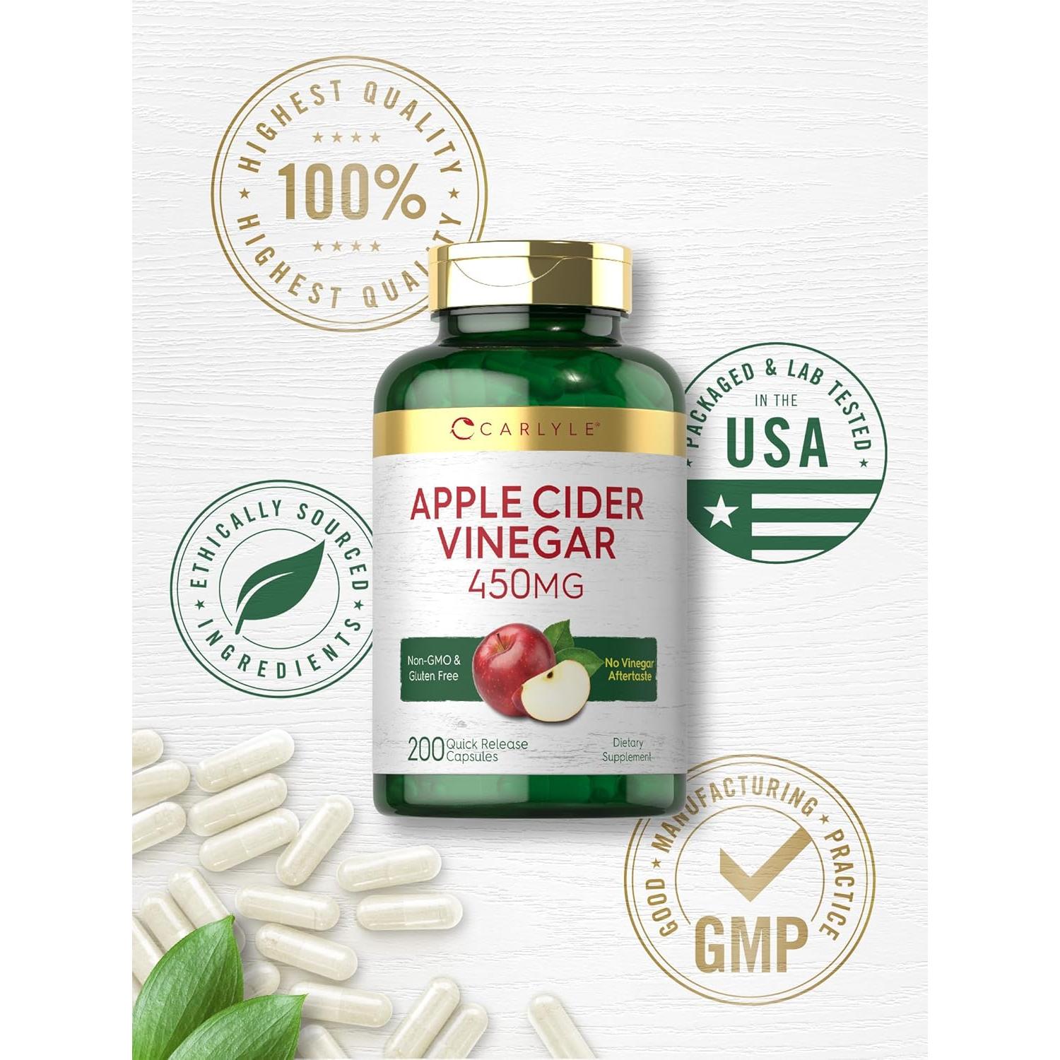 Cápsulas de Vinagre de Sidra de Manzana Carlyle 450mg 200 Unidades
