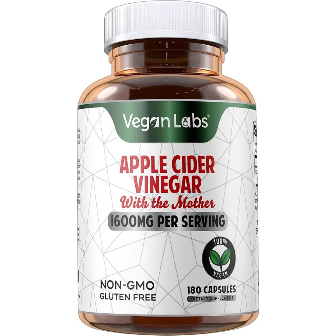 Cápsulas de Vinagre de Sidra de Manzana Vegan Labs 180 Unidades 1600mg