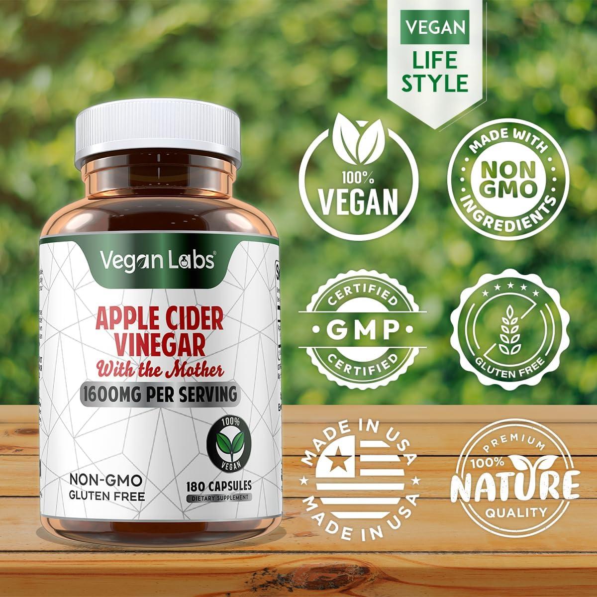 Cápsulas de Vinagre de Sidra de Manzana Vegan Labs 180 Unidades 1600mg
