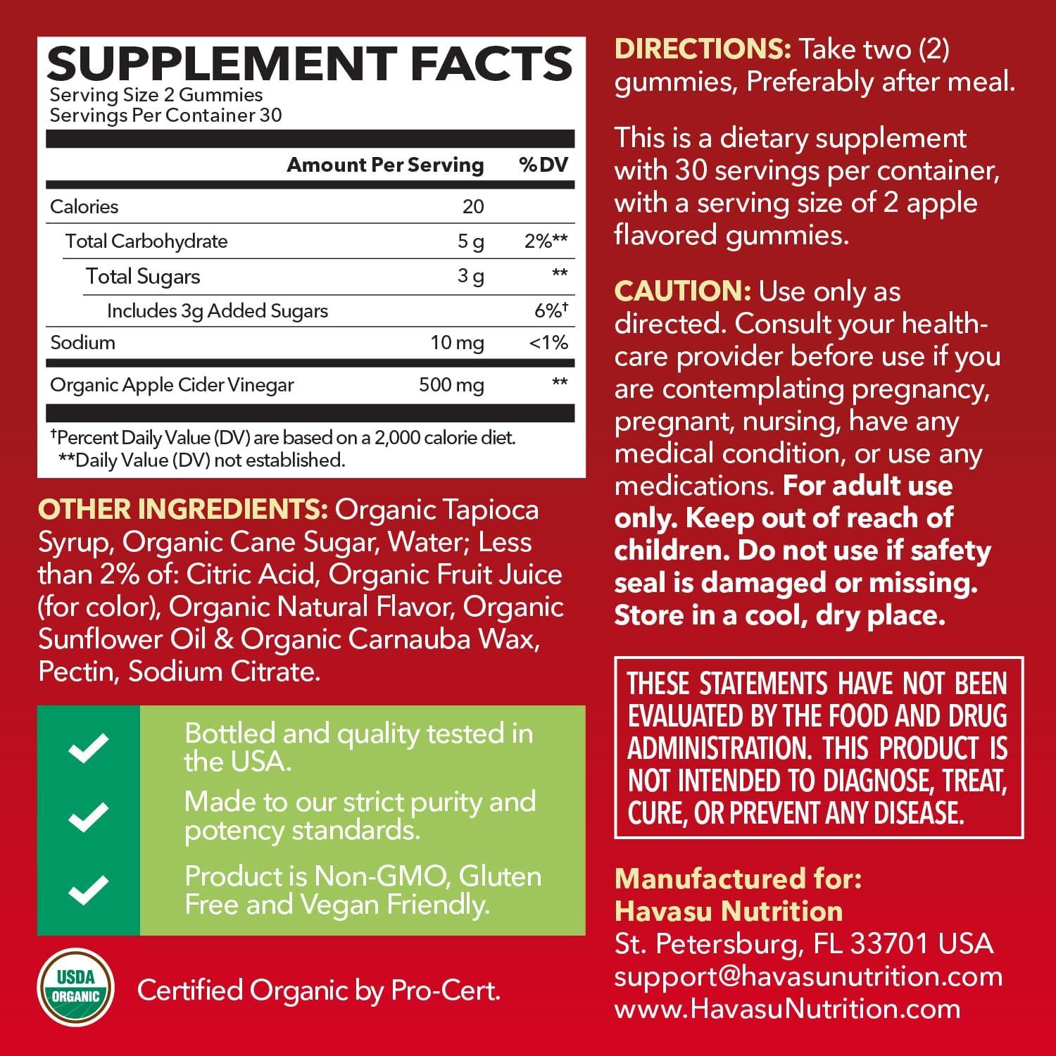 Gomitas de Vinagre de Sidra de Manzana Havasu Nutrition 60 Unidades