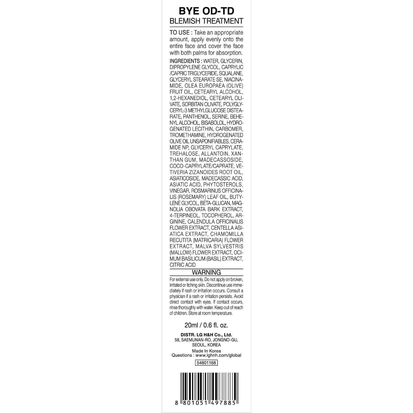 Tratamiento de Imperfecciones Bye Od-TD 20ml - Cuidado Piel Coreano