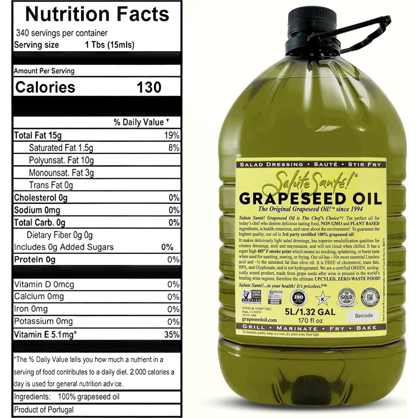 Aceite de Semilla de Uva Salute Santé! 5 Litros Prensado en Frío