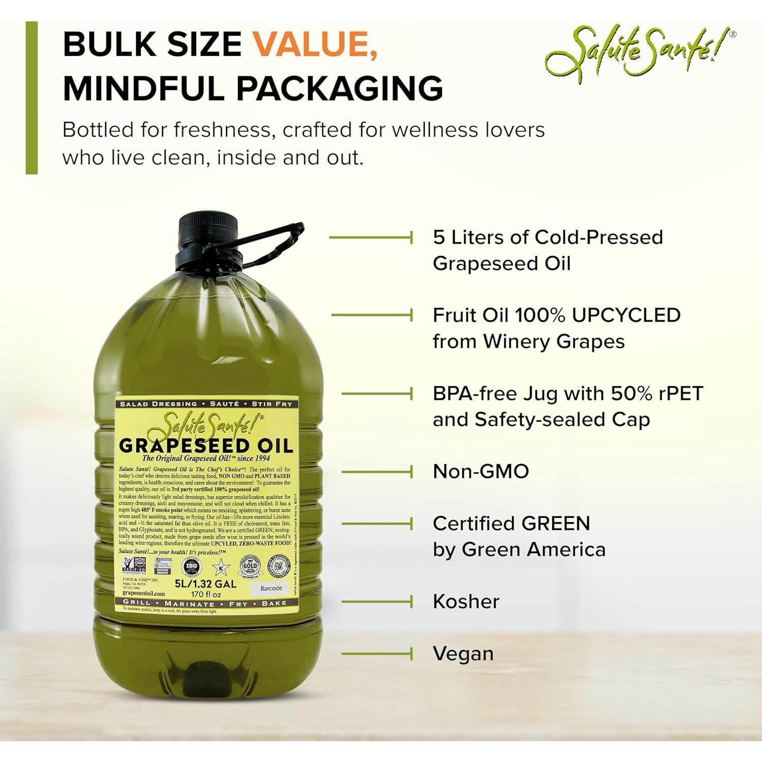 Aceite de Semilla de Uva Salute Santé! 5 Litros Prensado en Frío