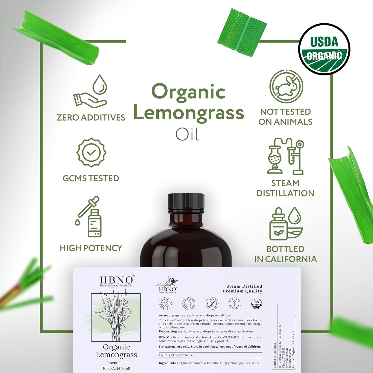 Aceite Esencial de Hierba Limón Orgánico HBNO - 475ml - Ideal para Cuidado de la Piel