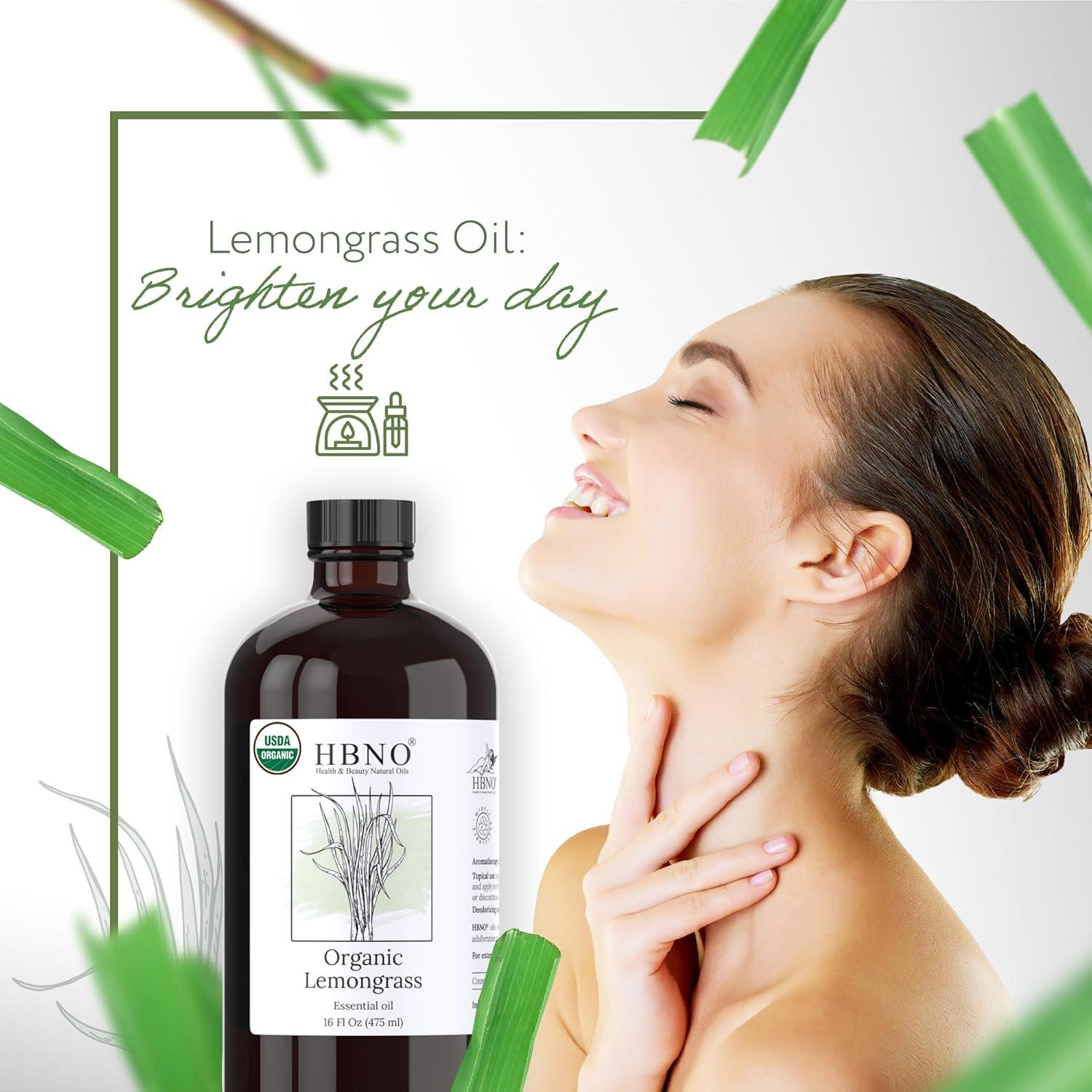 Aceite Esencial de Hierba Limón Orgánico HBNO - 475ml - Ideal para Cuidado de la Piel