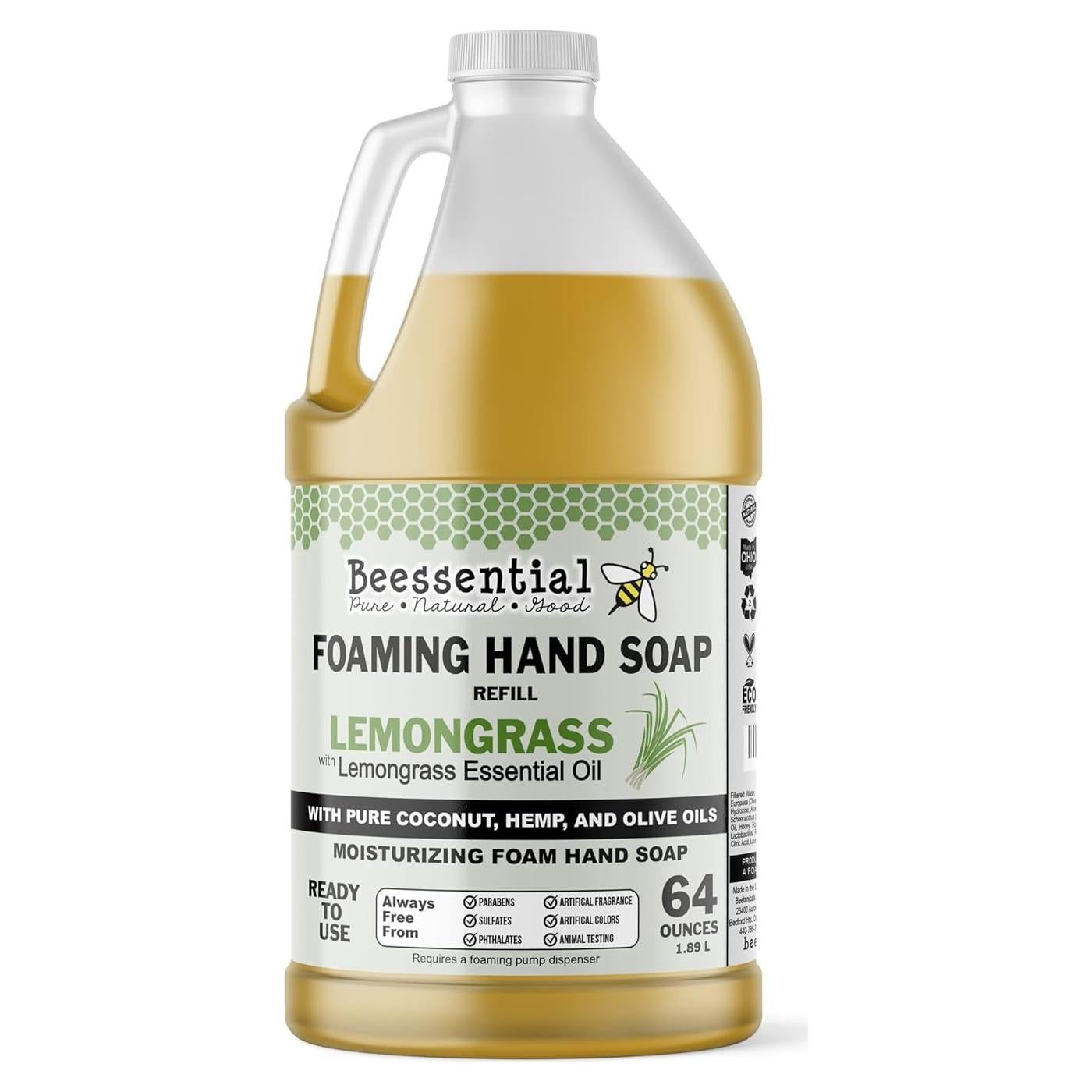 Jabón de Manos Espumoso Natural Beessential 1.89 L Hierba Limón