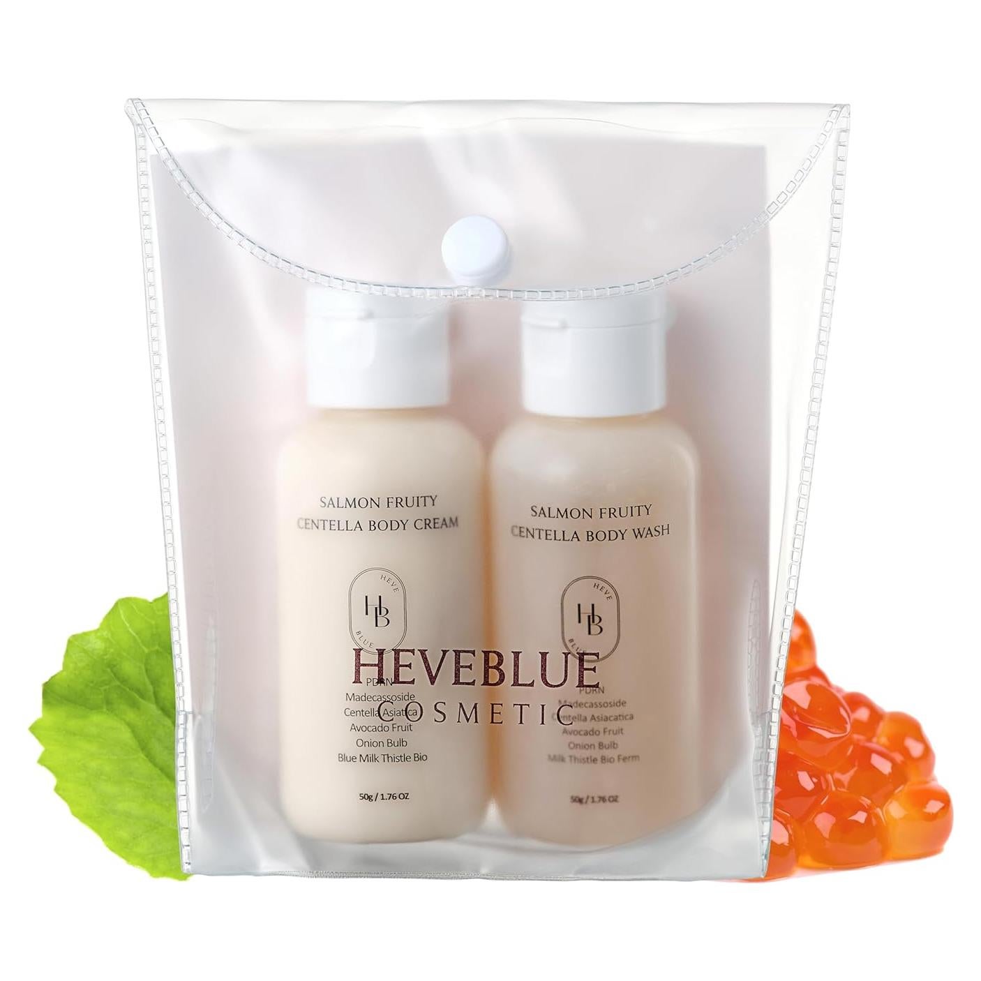 Kit de Viaje Cuidado Corporal HEVEBLUE - Crema y Gel Piel Sensible