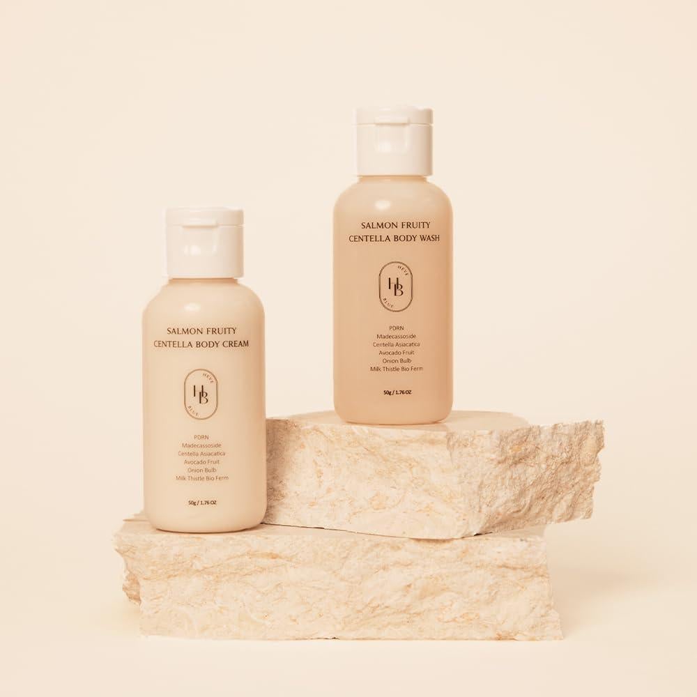 Kit de Viaje Cuidado Corporal HEVEBLUE - Crema y Gel Piel Sensible