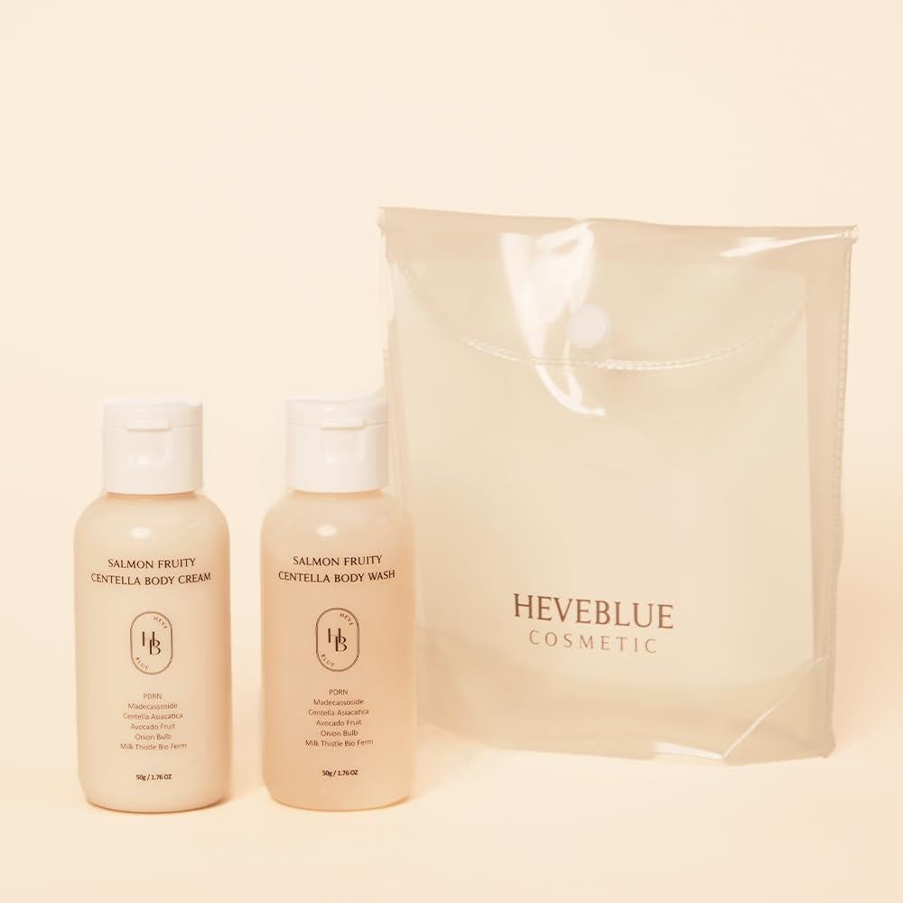 Kit de Viaje Cuidado Corporal HEVEBLUE - Crema y Gel Piel Sensible