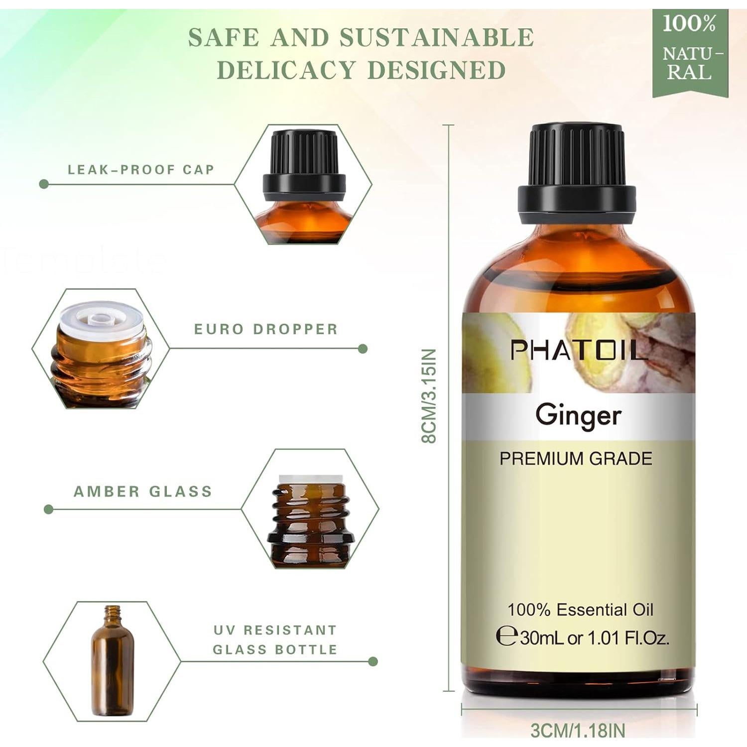 Aceite Esencial de Jengibre 30ml PHATOIL para Aromaterapia