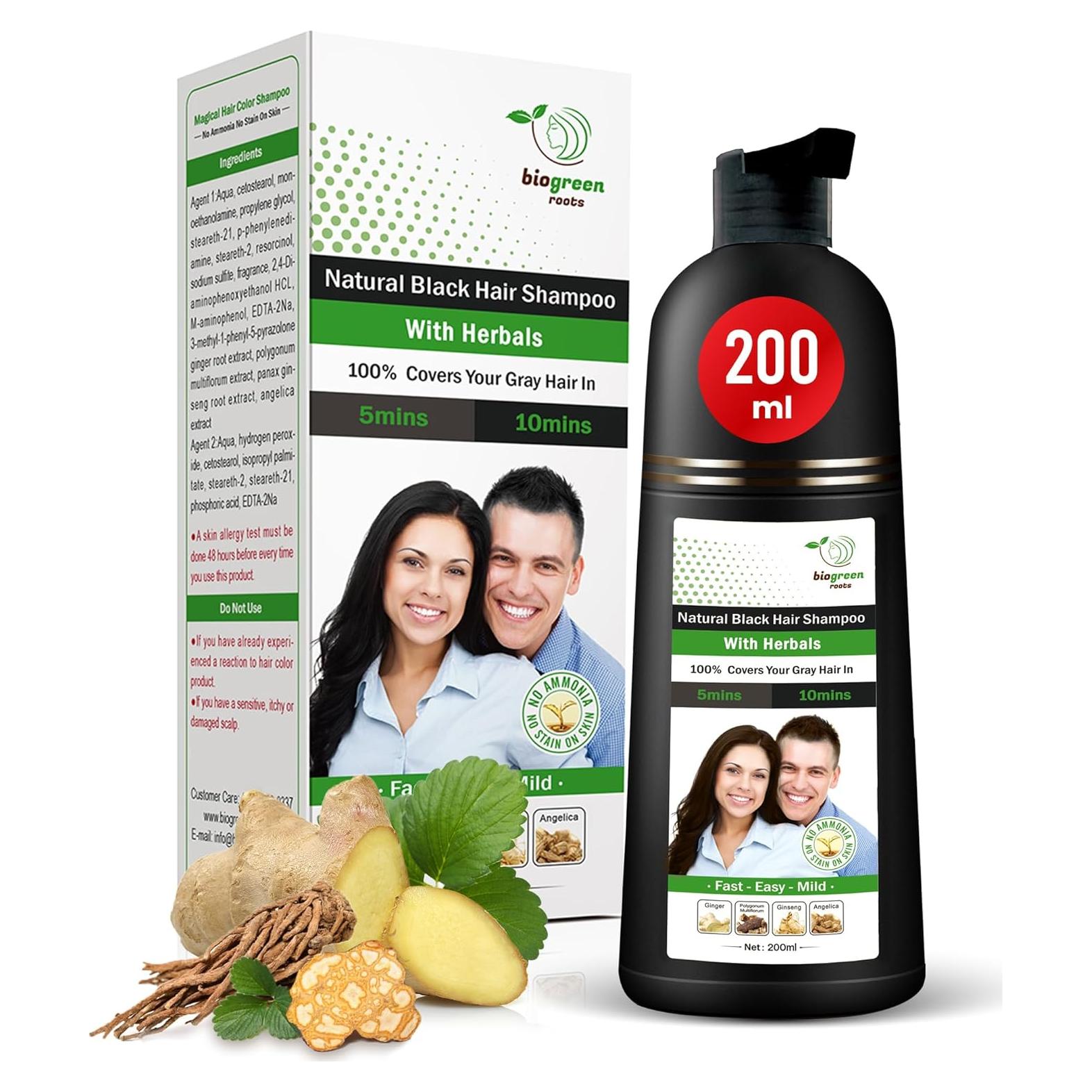 Champú Tinte Natural Biogreen Roots - Negro 200 ml Sin Amoníaco