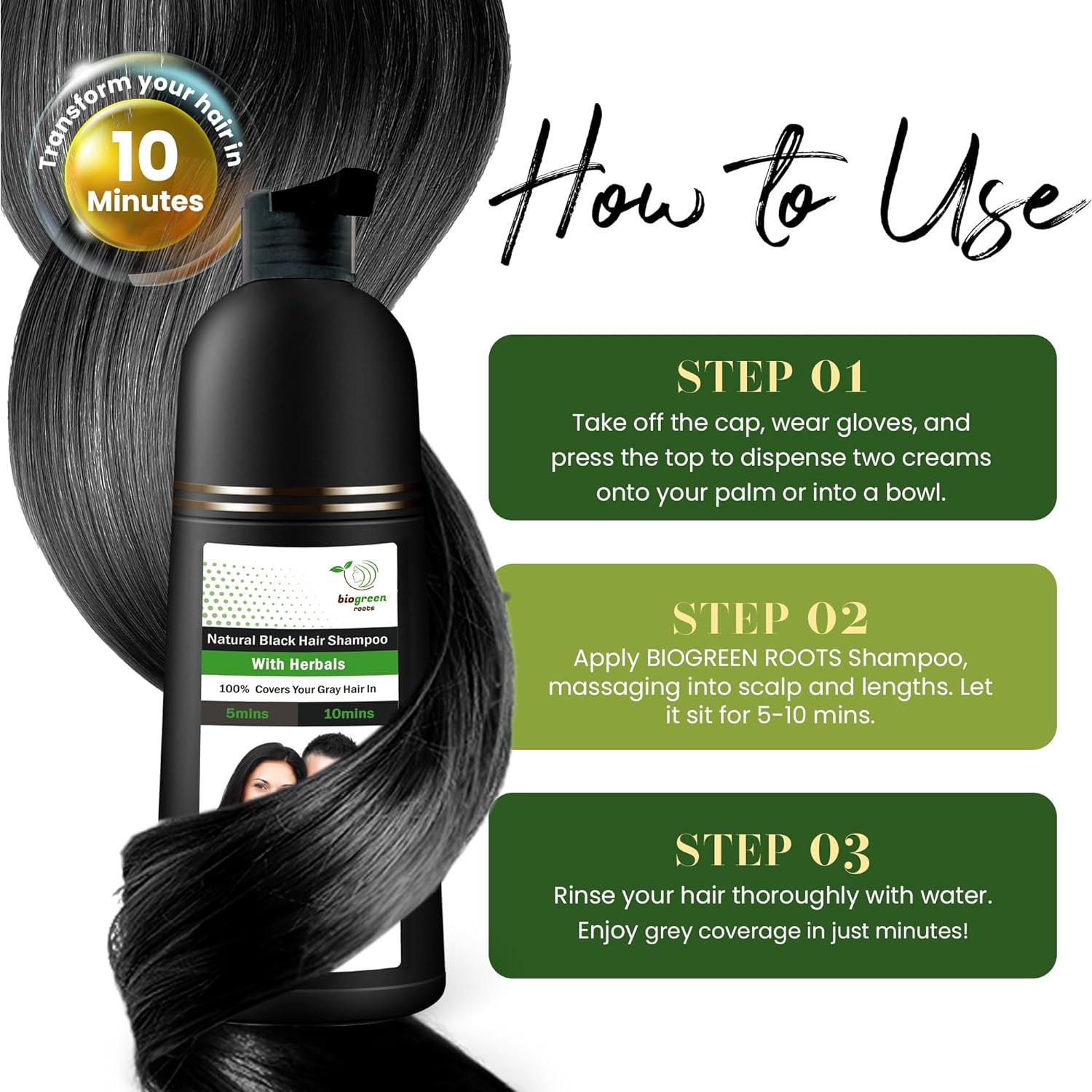 Champú Tinte Natural Biogreen Roots - Negro 200 ml Sin Amoníaco