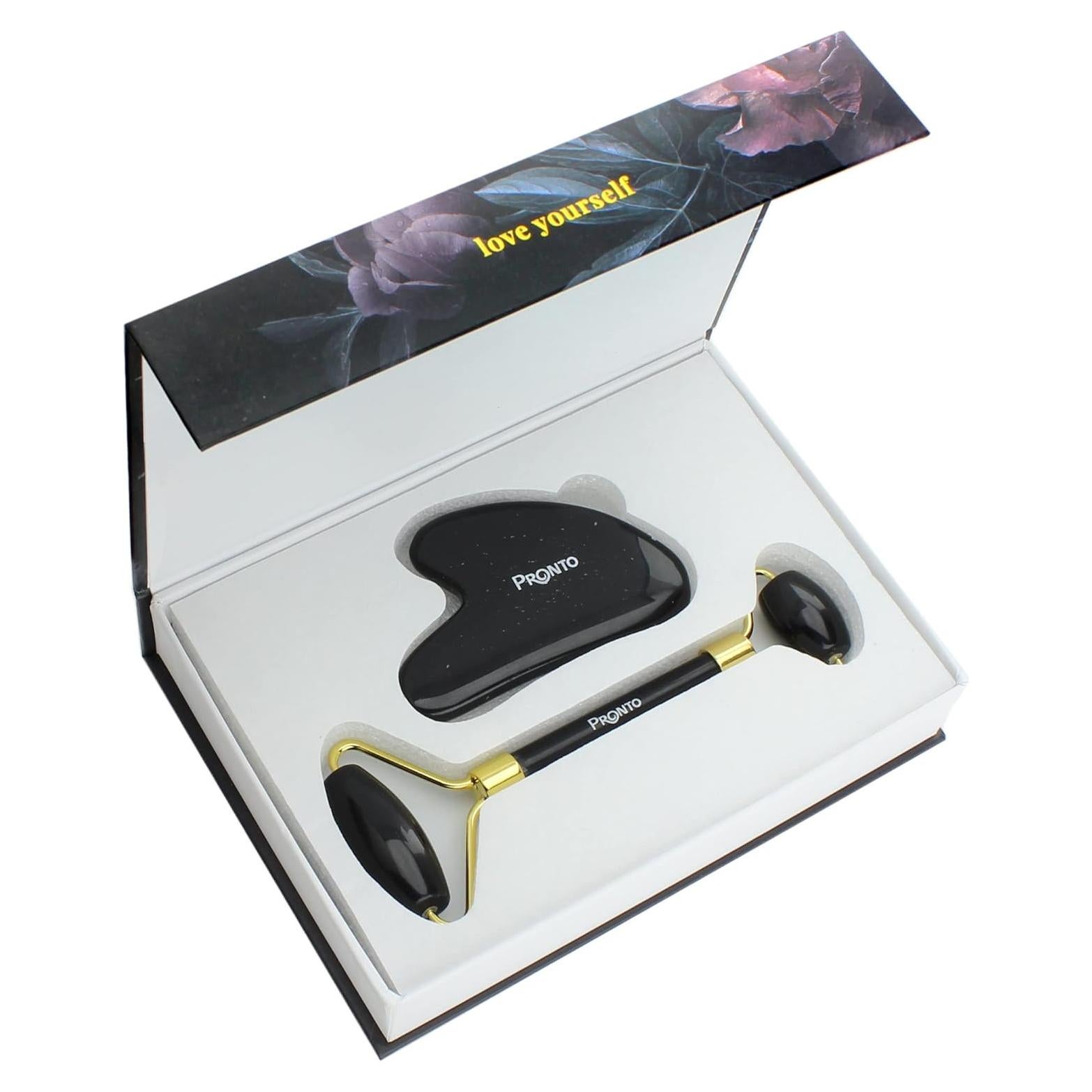 Set de Rodillo Facial y Gua Sha Pronto - Obsidiana Negra