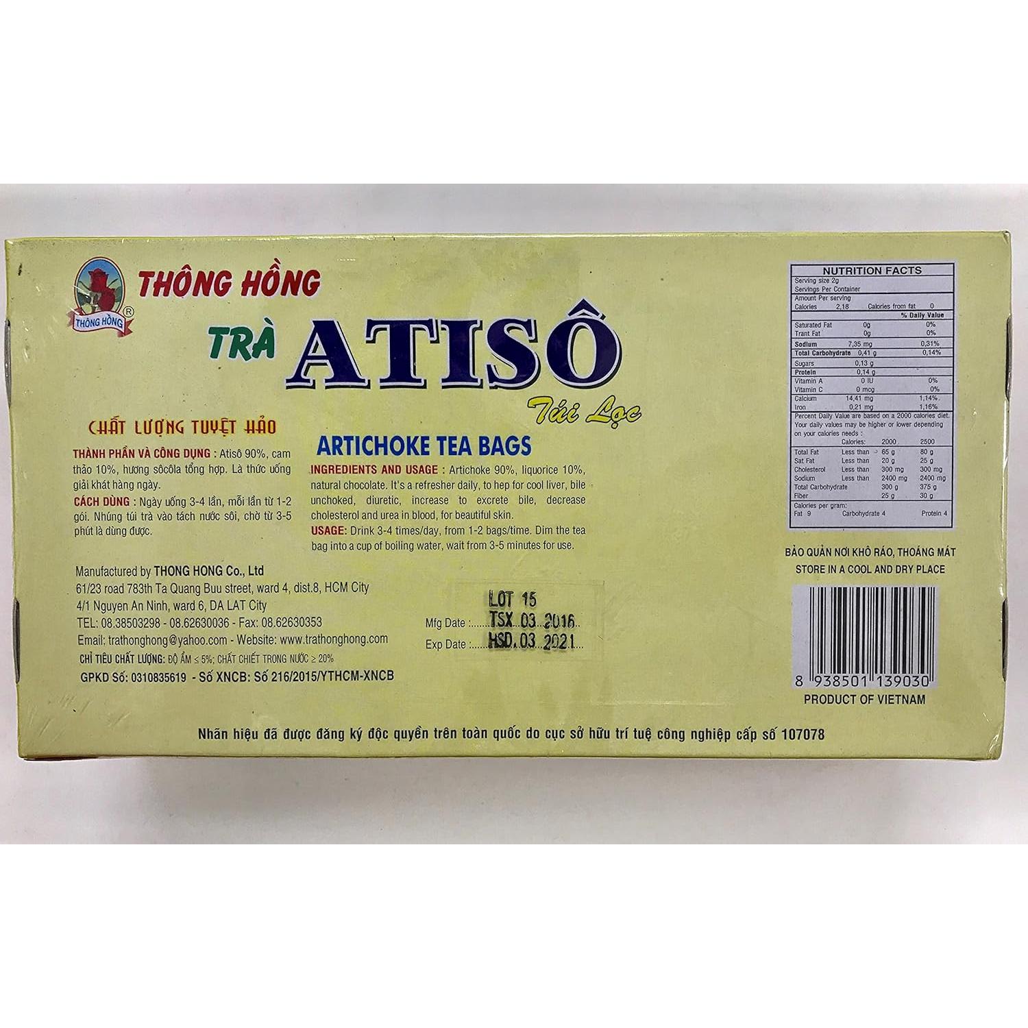 Té de Alcachofa Tra Atiso 100 Bolsitas 2g - Especialidad Vietnamita