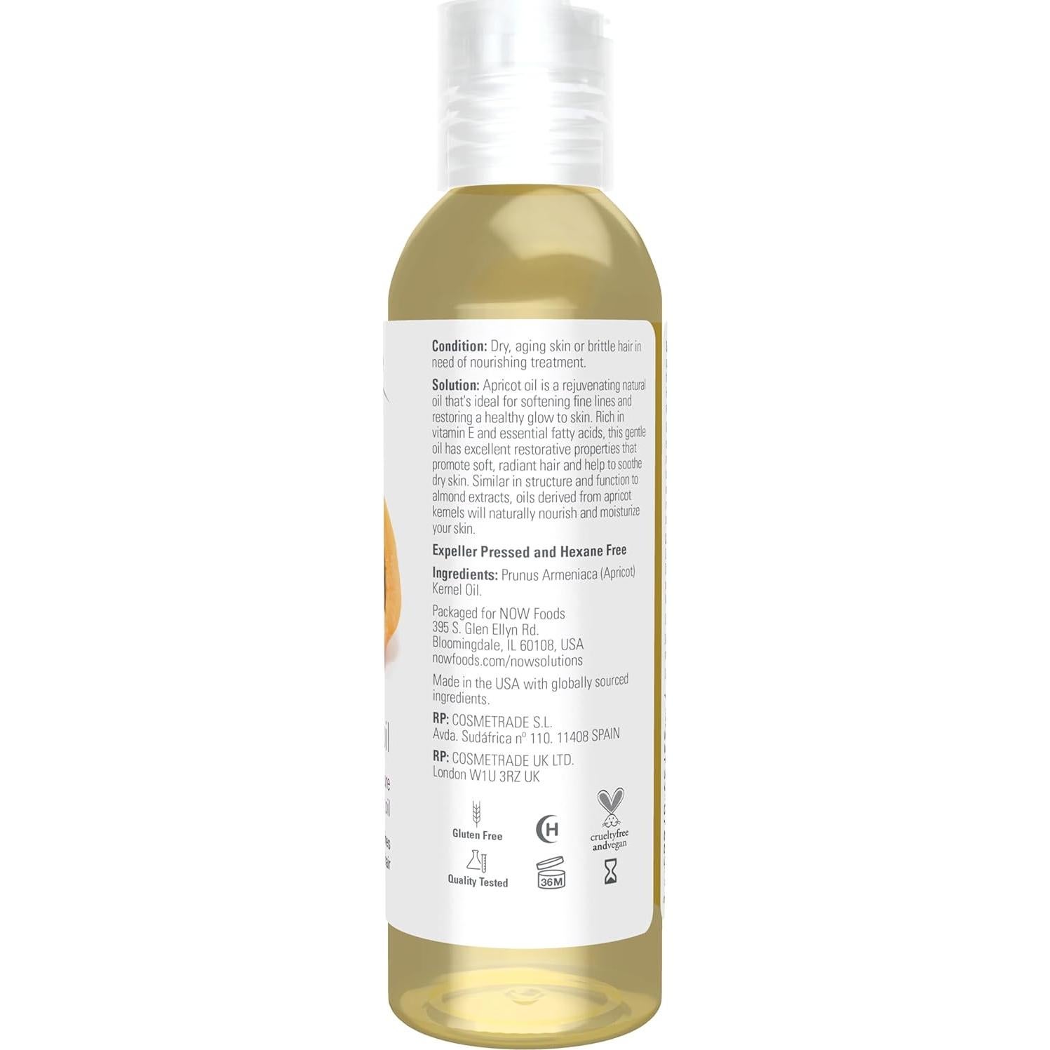 Aceite de Hueso de Albaricoque NOW 113g - Hidratante Piel y Cabello
