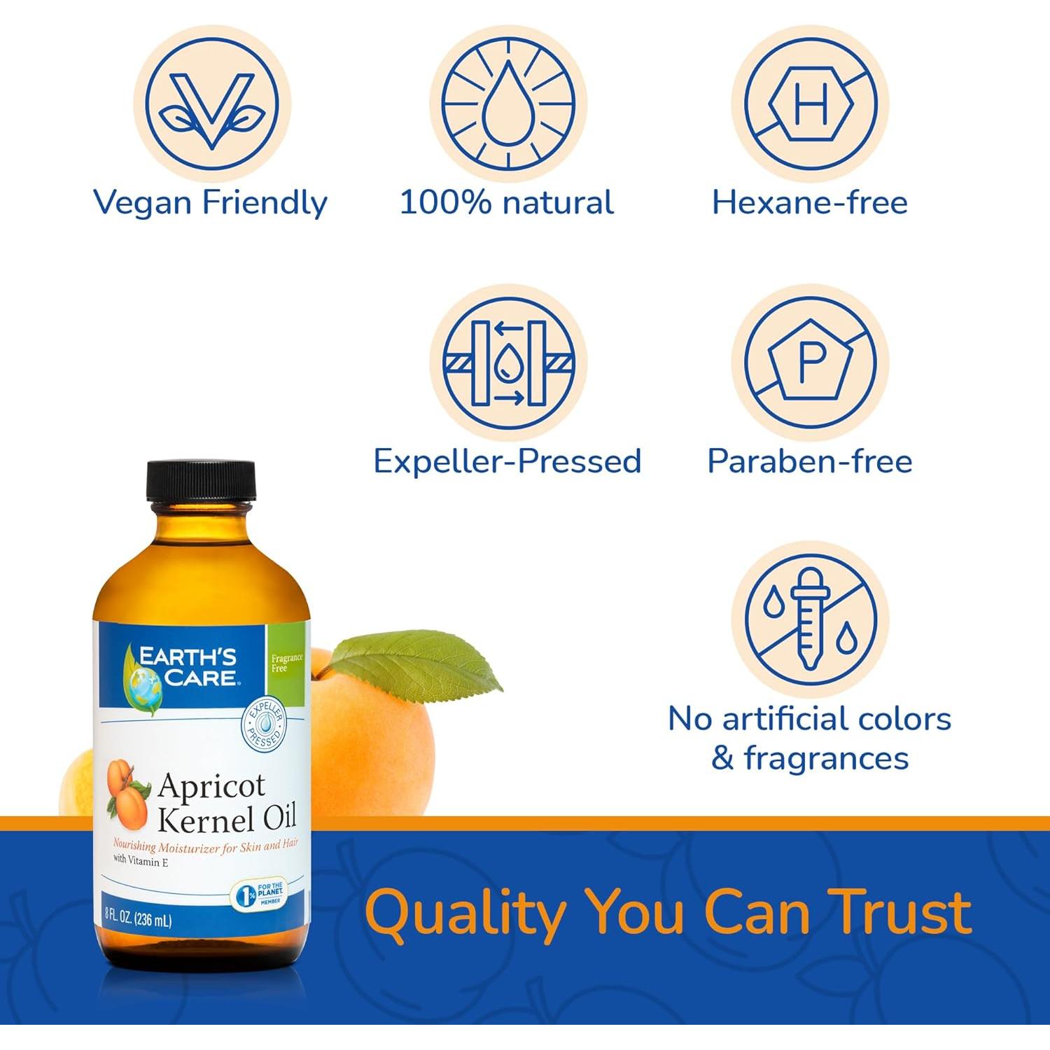 Aceite de Hueso de Albaricoque Earth's Care 236.6 ml - Hidratante Natural