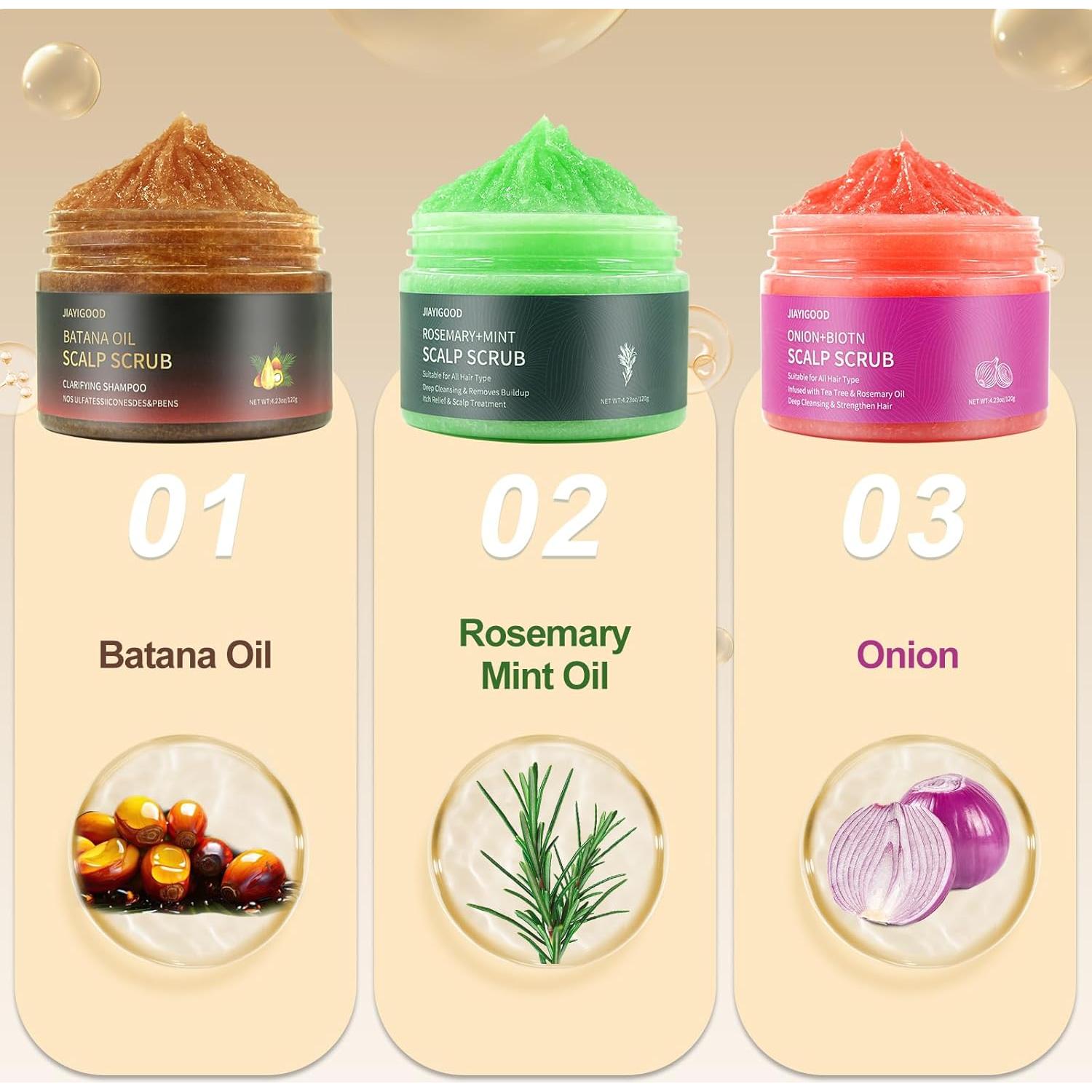 Exfoliante Capilar 3 en 1 JIAYIGOOD con Aceite de Batana y Romero