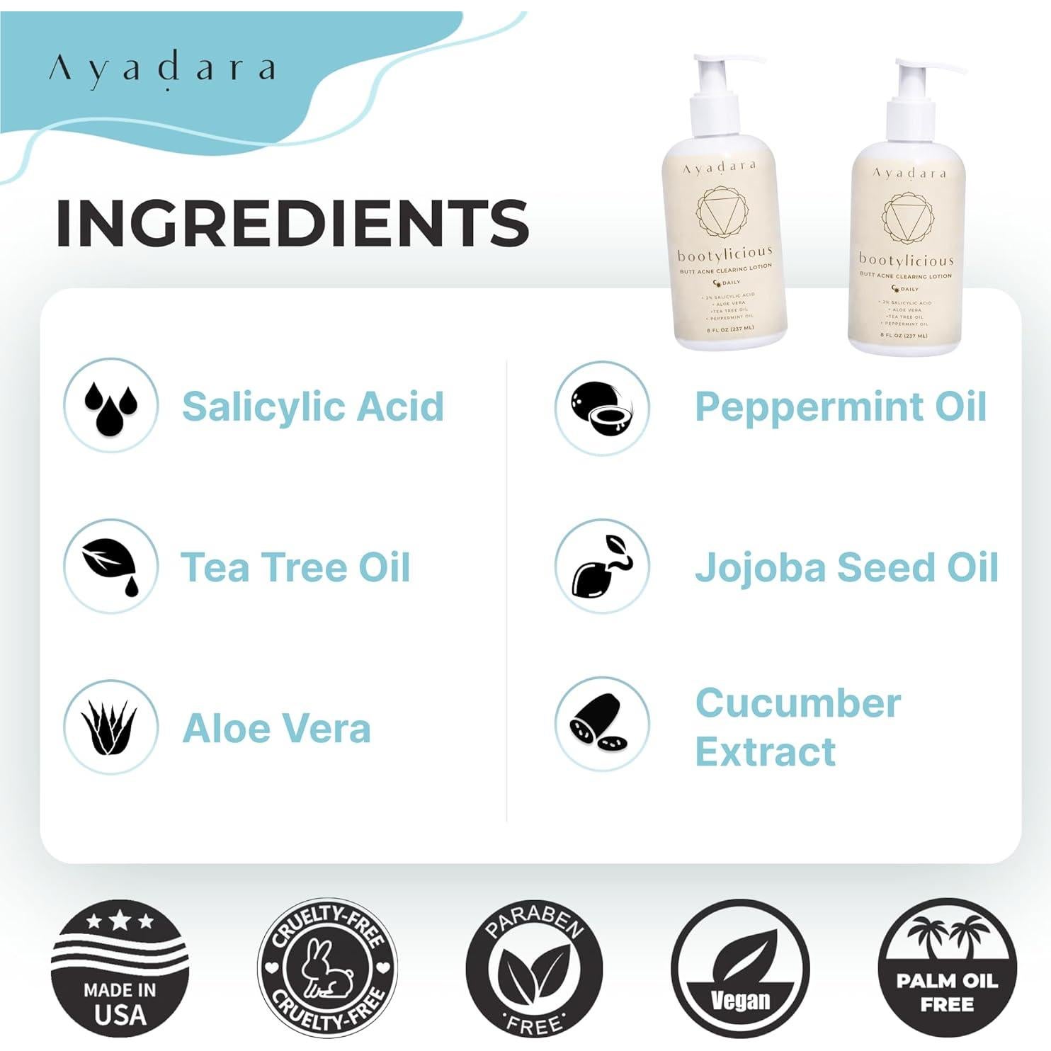 Crema para el Acné en el Trasero Ayadara 240ml con Ácido Salicílico