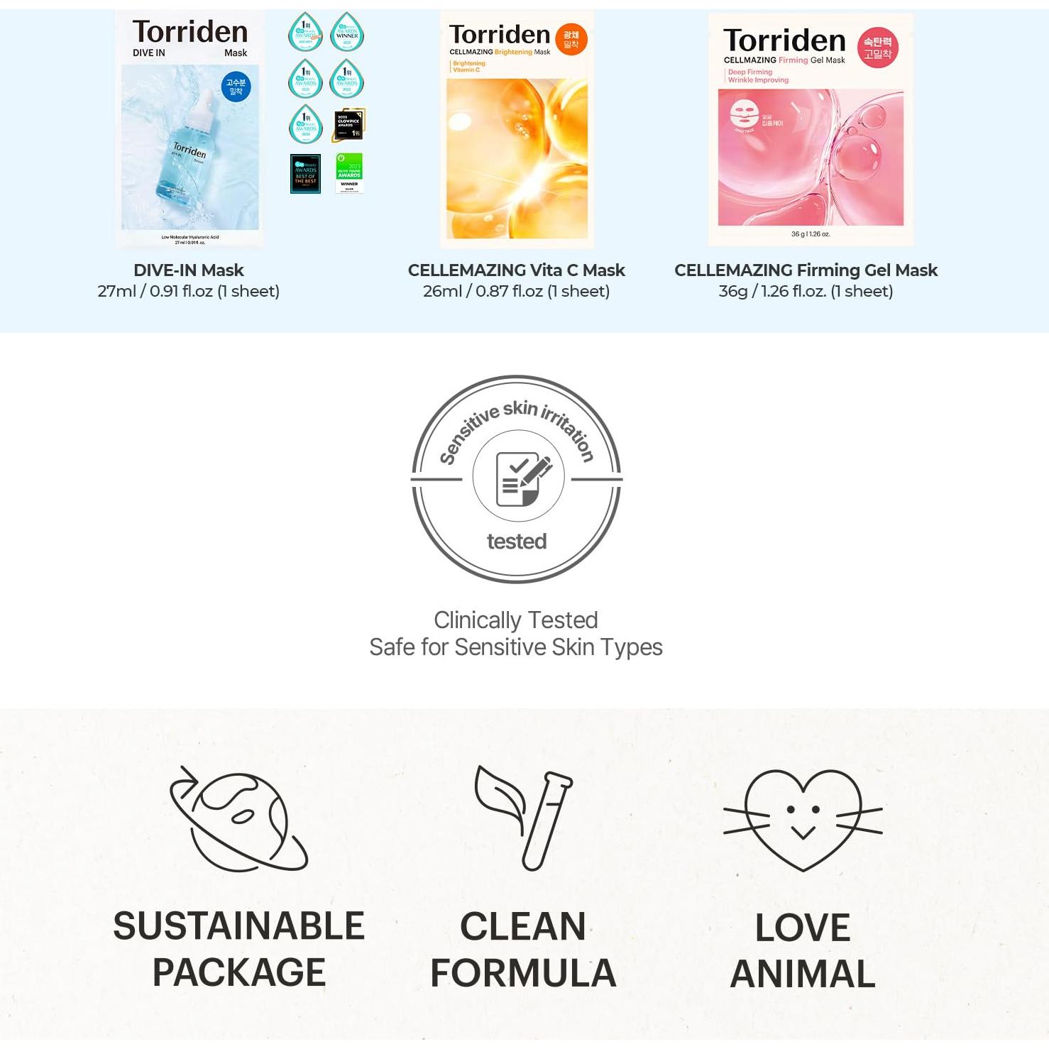 Conjunto de Mascarillas Faciales Torriden - 15 Hojas Hidratantes