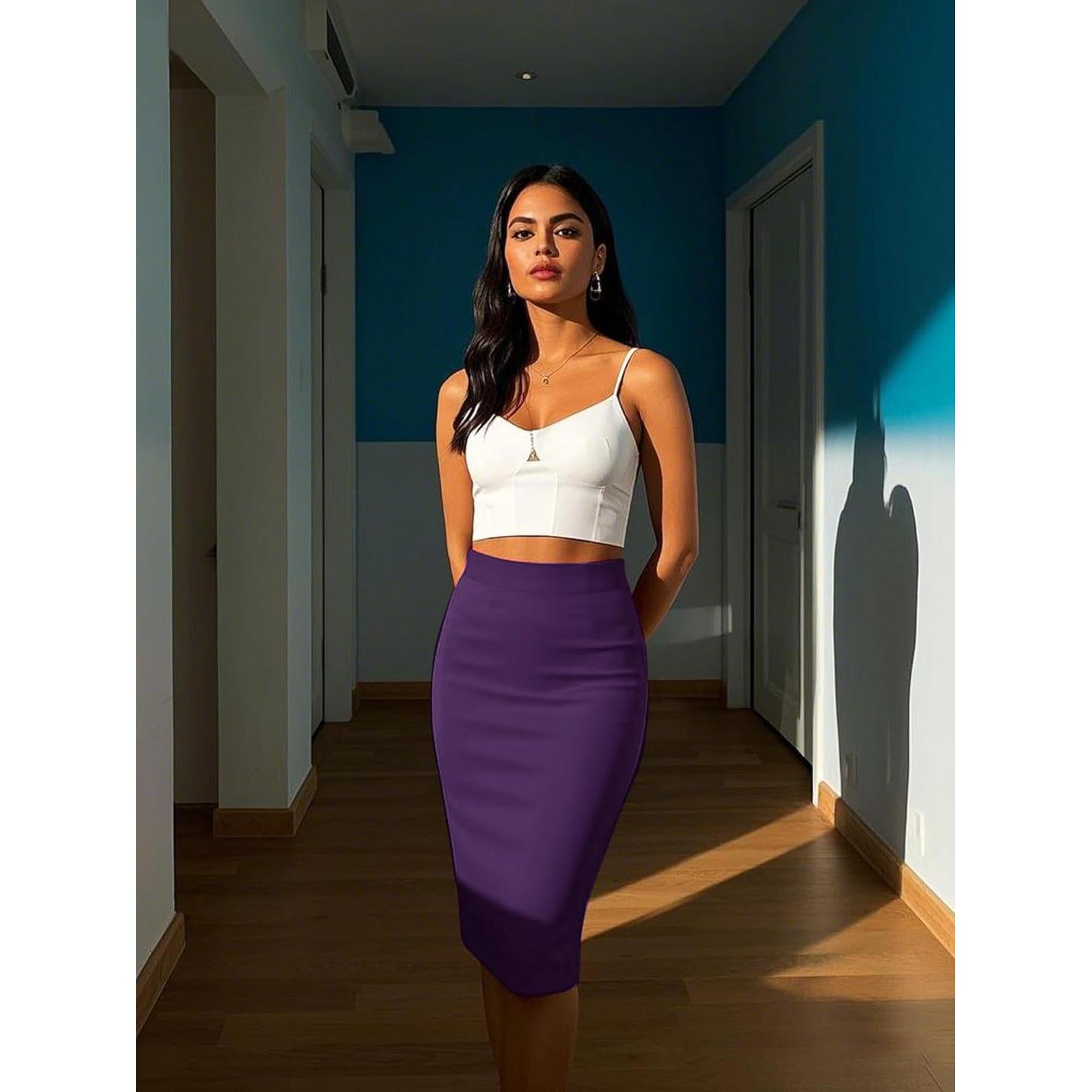 Falda Lápiz Cintura Alta Premium Johnny Mujeres Berenjena