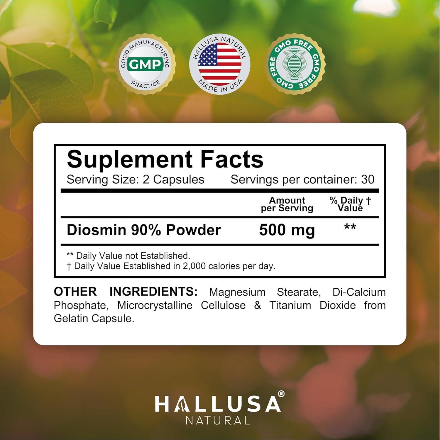 Hallosmine Plus 500mg Diosmina - Suplemento Circulación 120 Cápsulas + Crema 113g Gratis