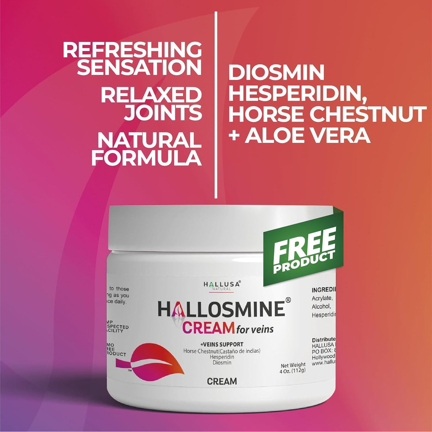 Hallosmine Plus 500mg Diosmina - Suplemento Circulación 120 Cápsulas + Crema 113g Gratis