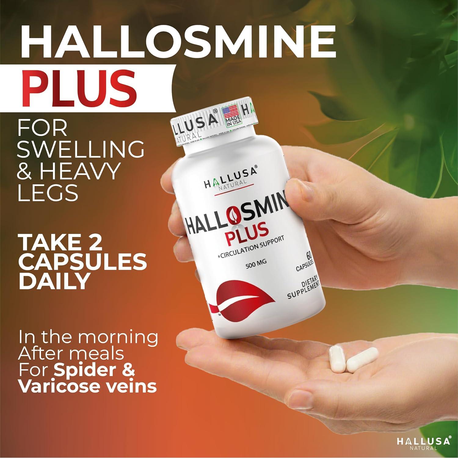 Hallosmine Plus 500mg Diosmina - Suplemento Circulación 120 Cápsulas + Crema 113g Gratis