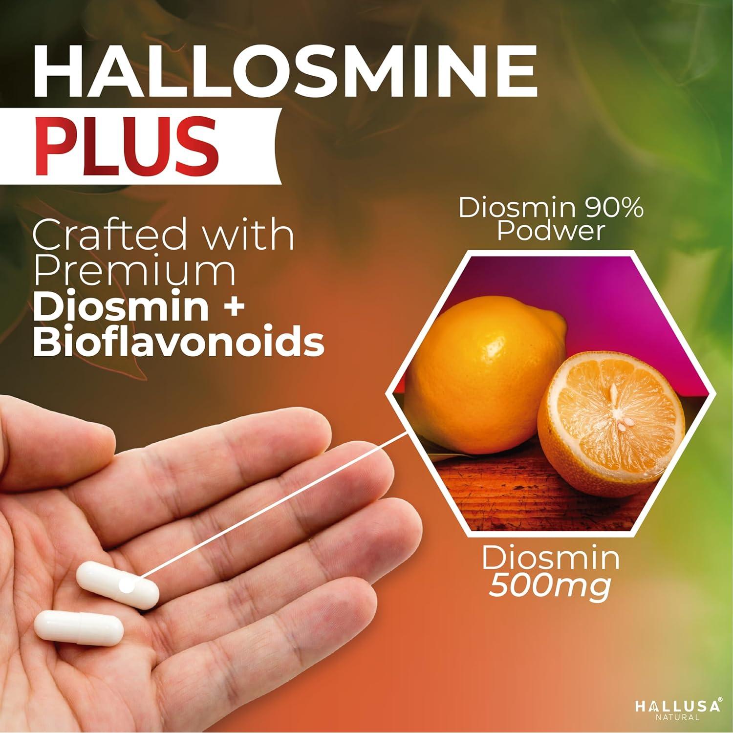 Hallosmine Plus 500mg Diosmina - Suplemento Circulación 120 Cápsulas + Crema 113g Gratis