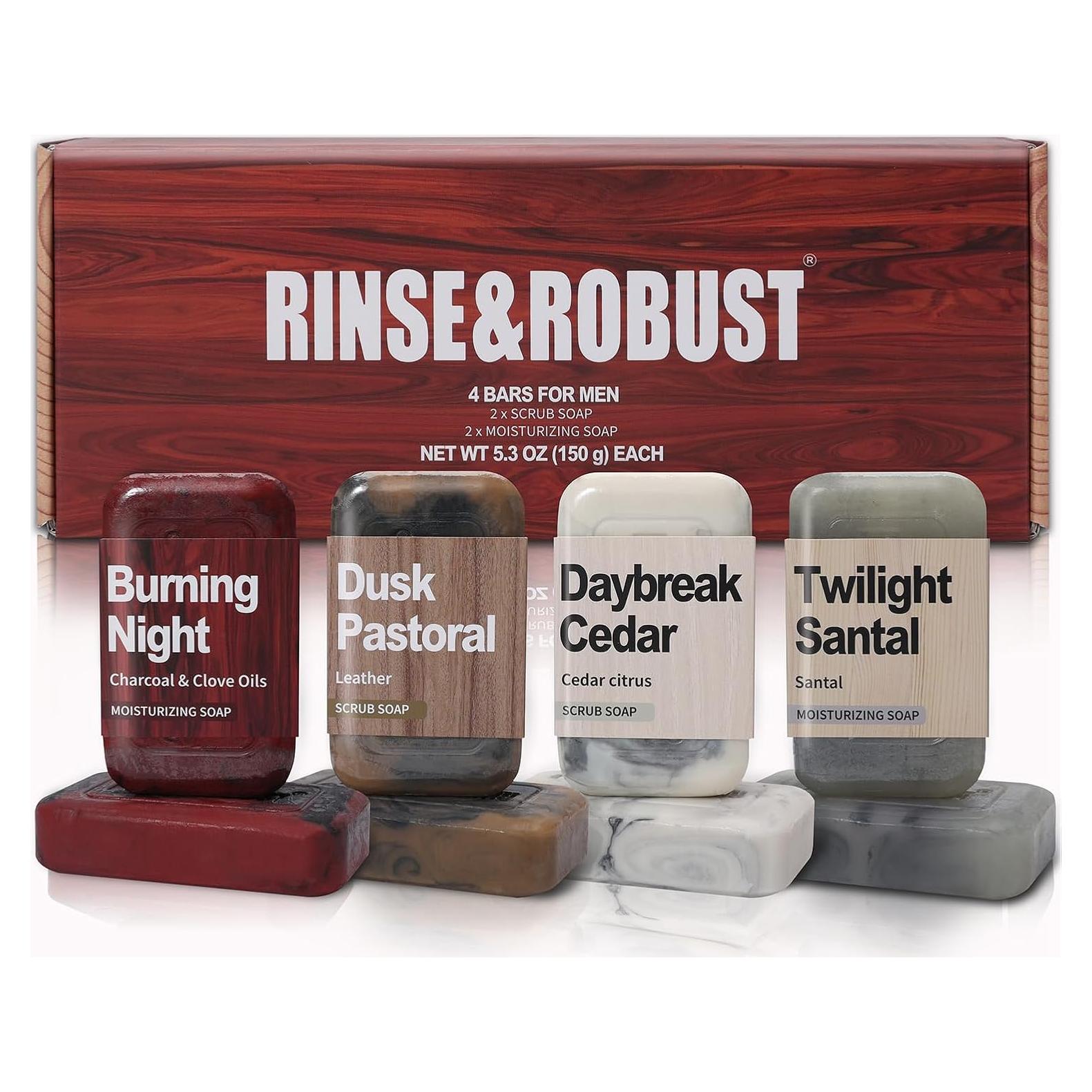 Set de Jabones Exfoliantes Rinse & Robust para Hombres 4 en 1