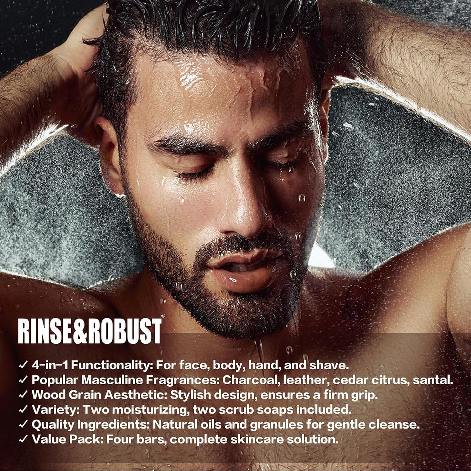 Set de Jabones Exfoliantes Rinse & Robust para Hombres 4 en 1