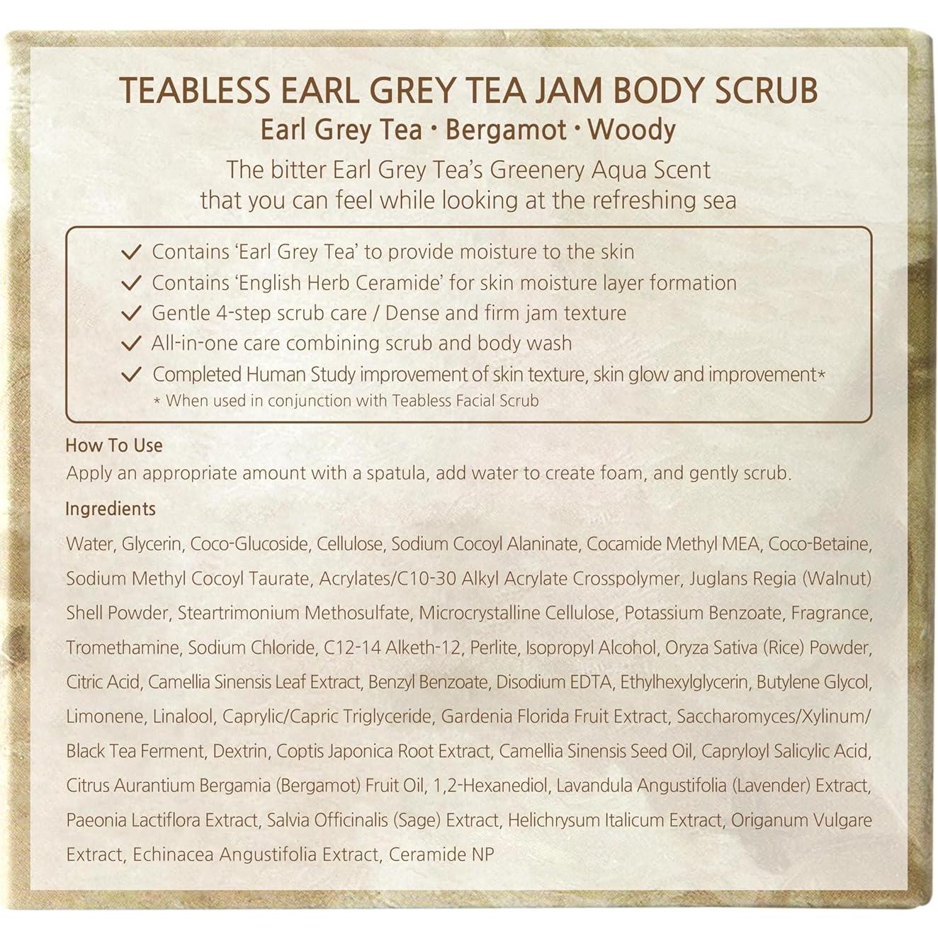 Exfoliante Corporal Vegano TEA Earl Grey 299g - Hidratante Suave